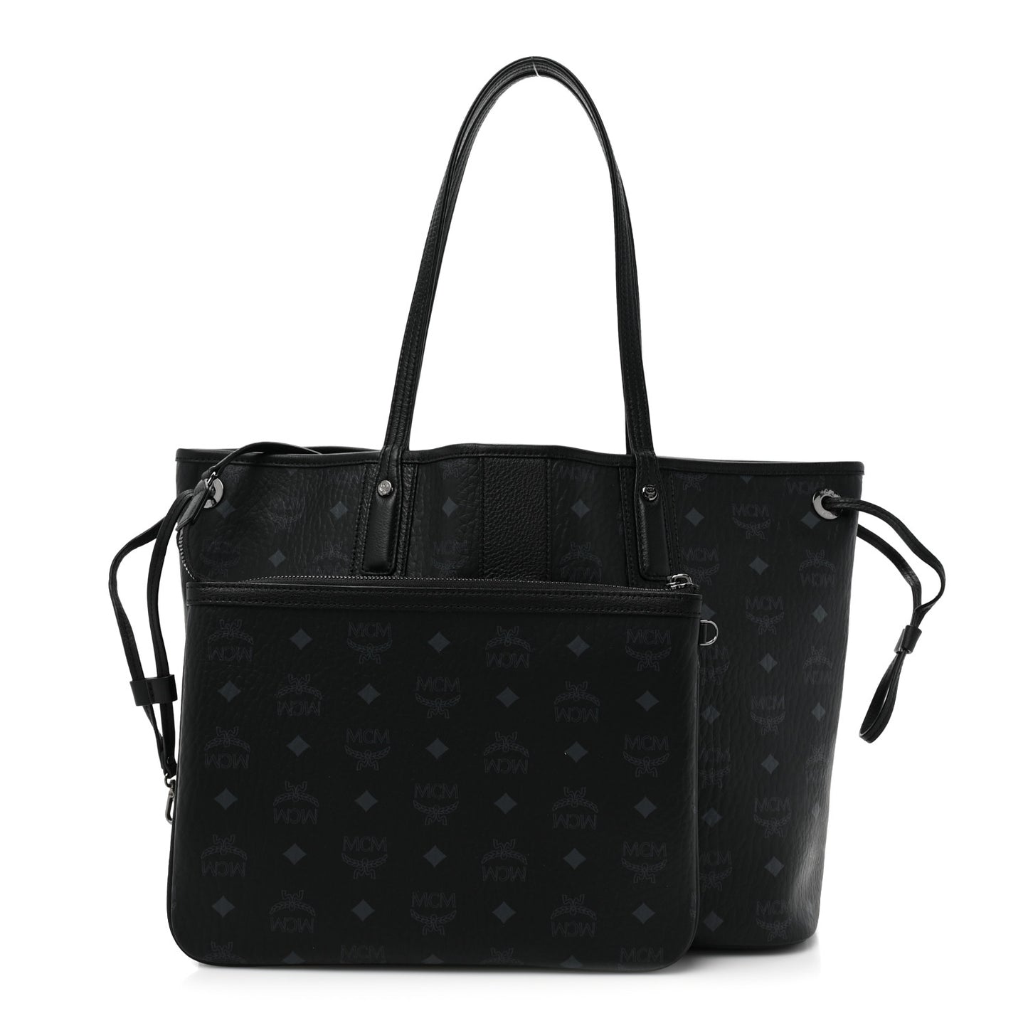 Grained Calfskin Visetos Medium Liz Reversible Shopper Tote Black