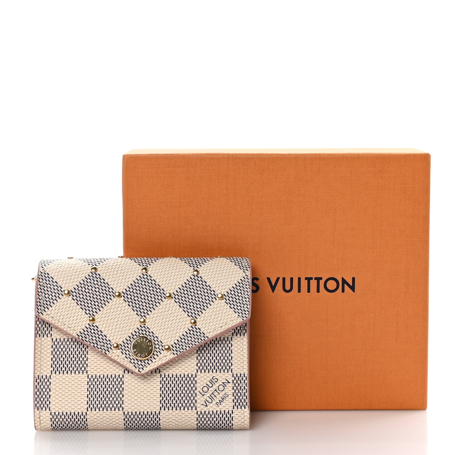 Louis Vuitton Damier Azur Studded Zoe Wallet Rose Ballerine 8 of 8