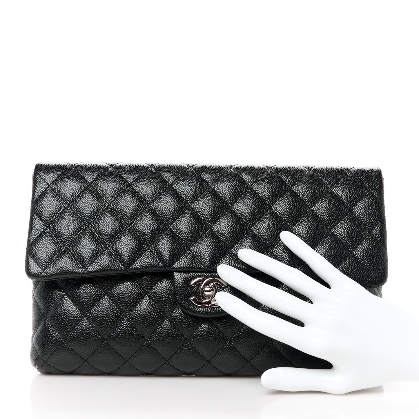 Caviar Quilted Flap Clutch Black
