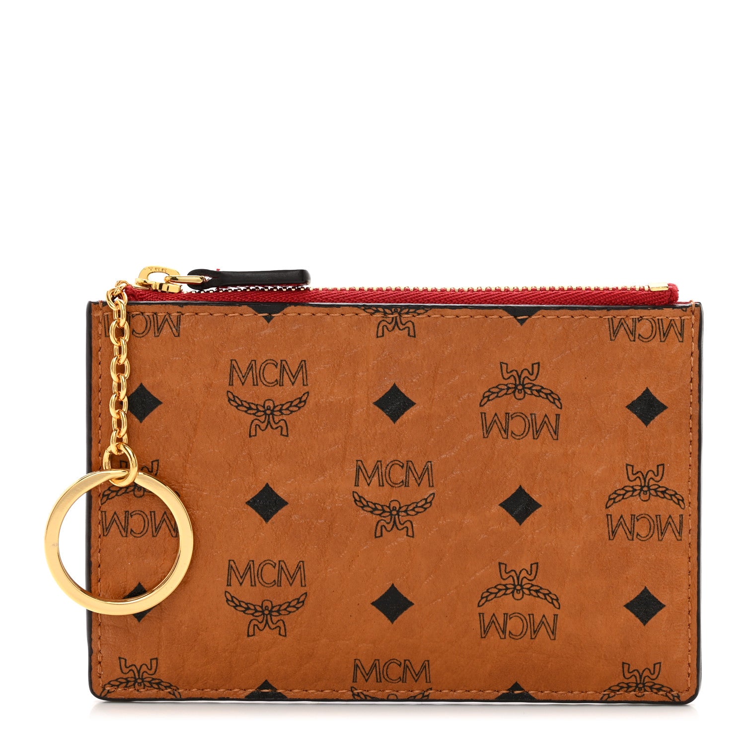 MCM Visetos Key Pouch Cognac Red 1472616 – FASHIONPHILE