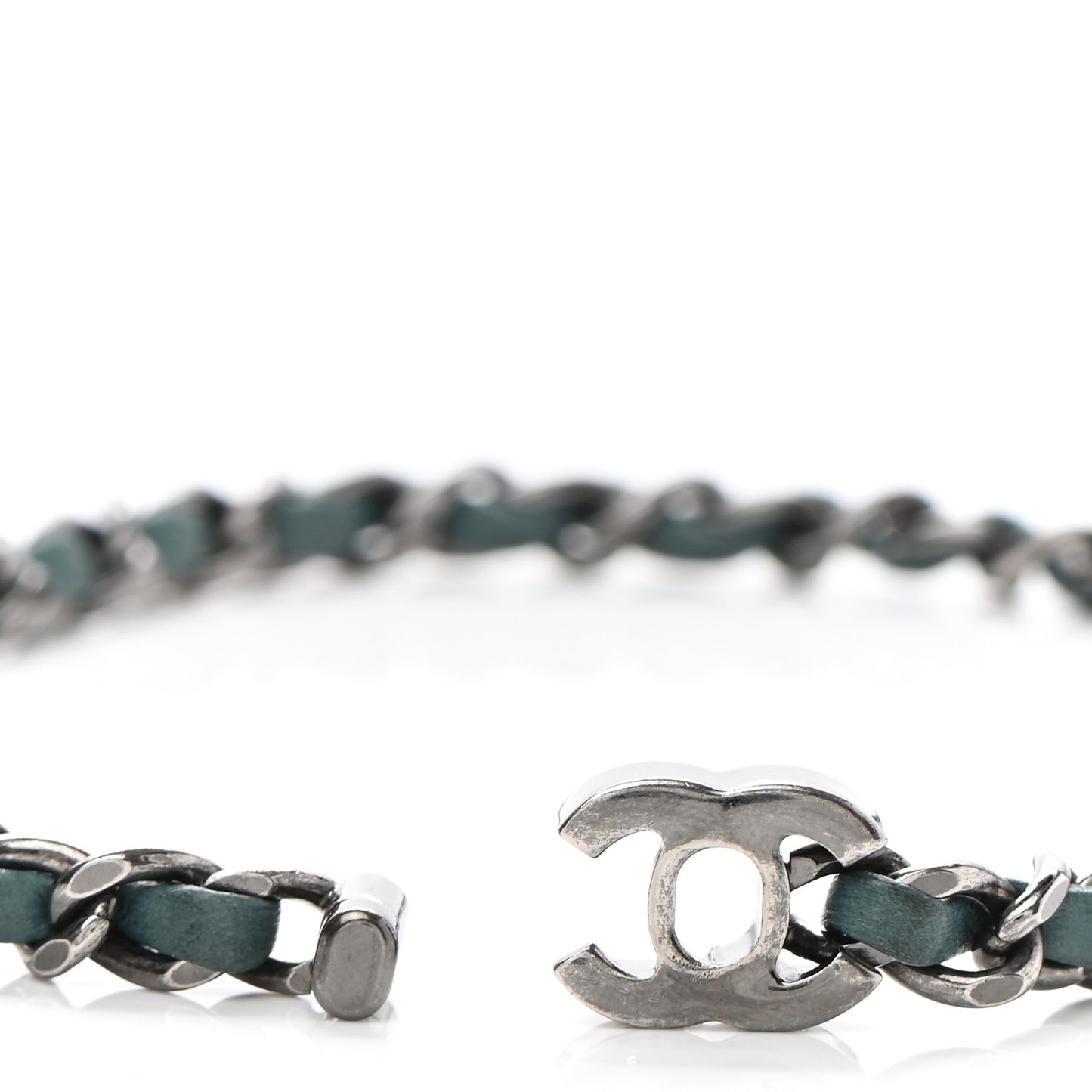 Metal Lambskin CC Chain Turn Lock Choker Necklace Turquoise