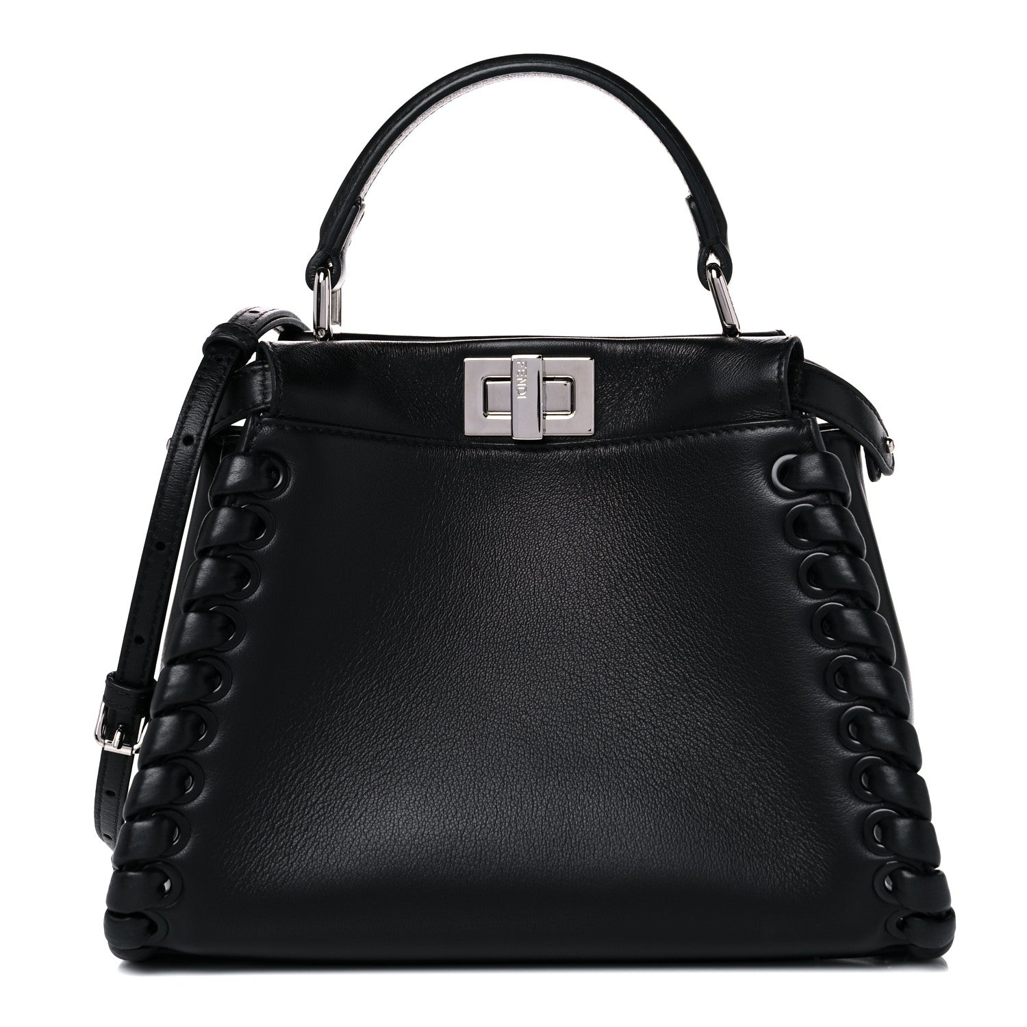 Fendi Nappa Lace Up Mini Peekaboo Iconic Satchel Black 1061683