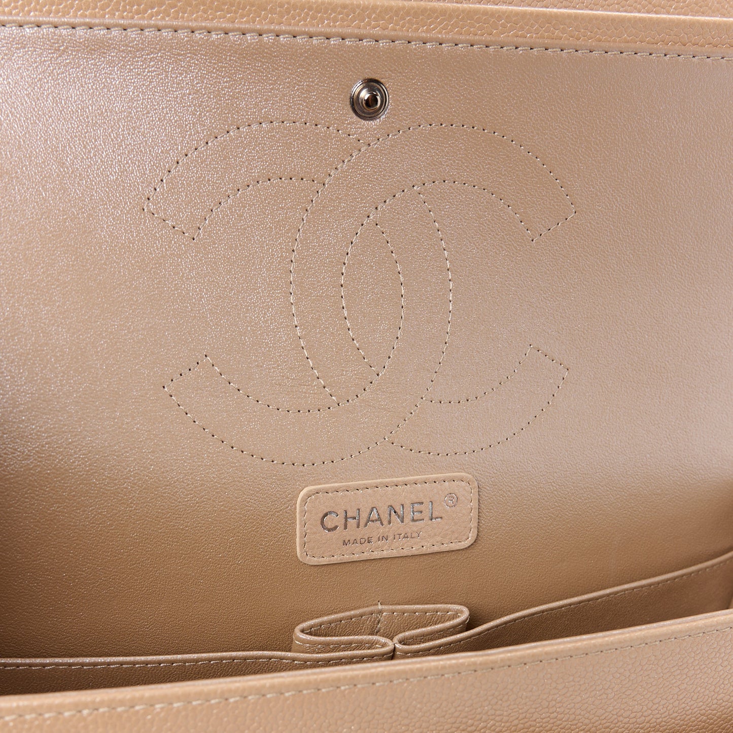 Pearly Caviar Quilted Jumbo Double Flap Beige