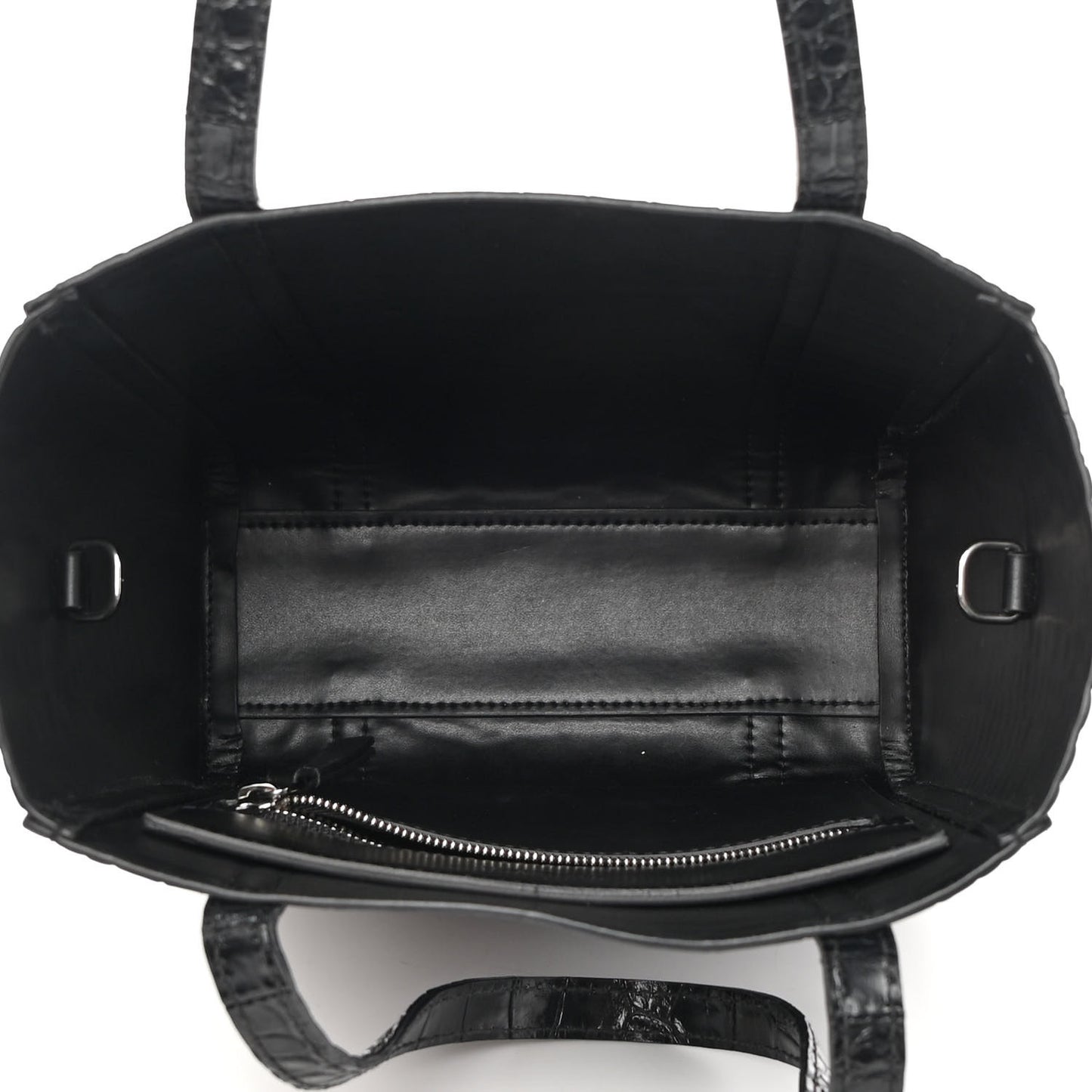 Shiny Calfskin Logo Crocodile Embossed XXS Everyday Tote Black