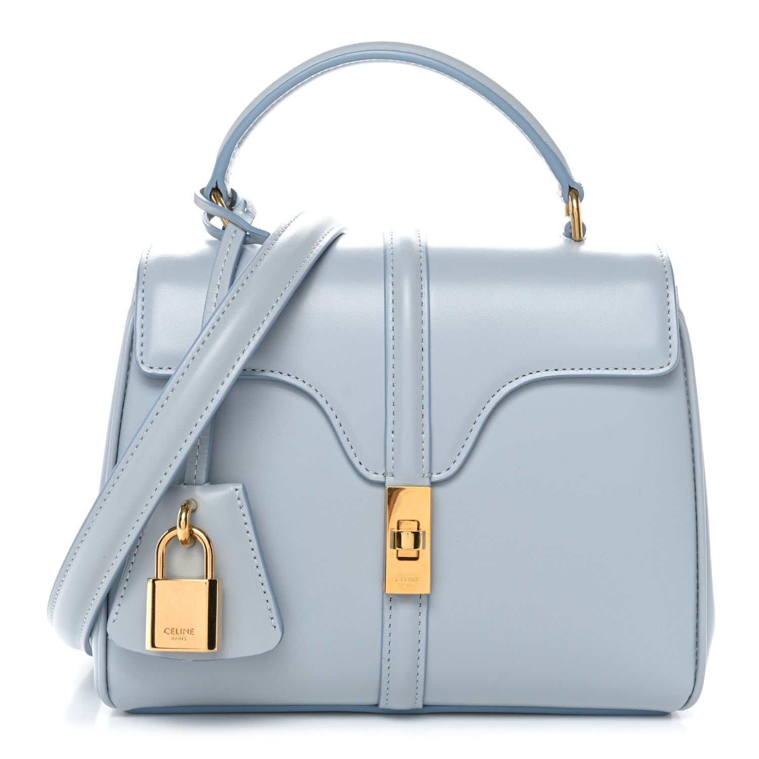 Celine Satinated Calfskin Mini 16 Top Handle Bag Pale Blue 1866817