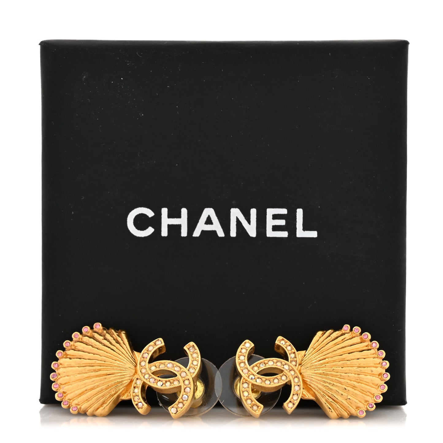 Crystal CC Shell Earrings Gold Pink