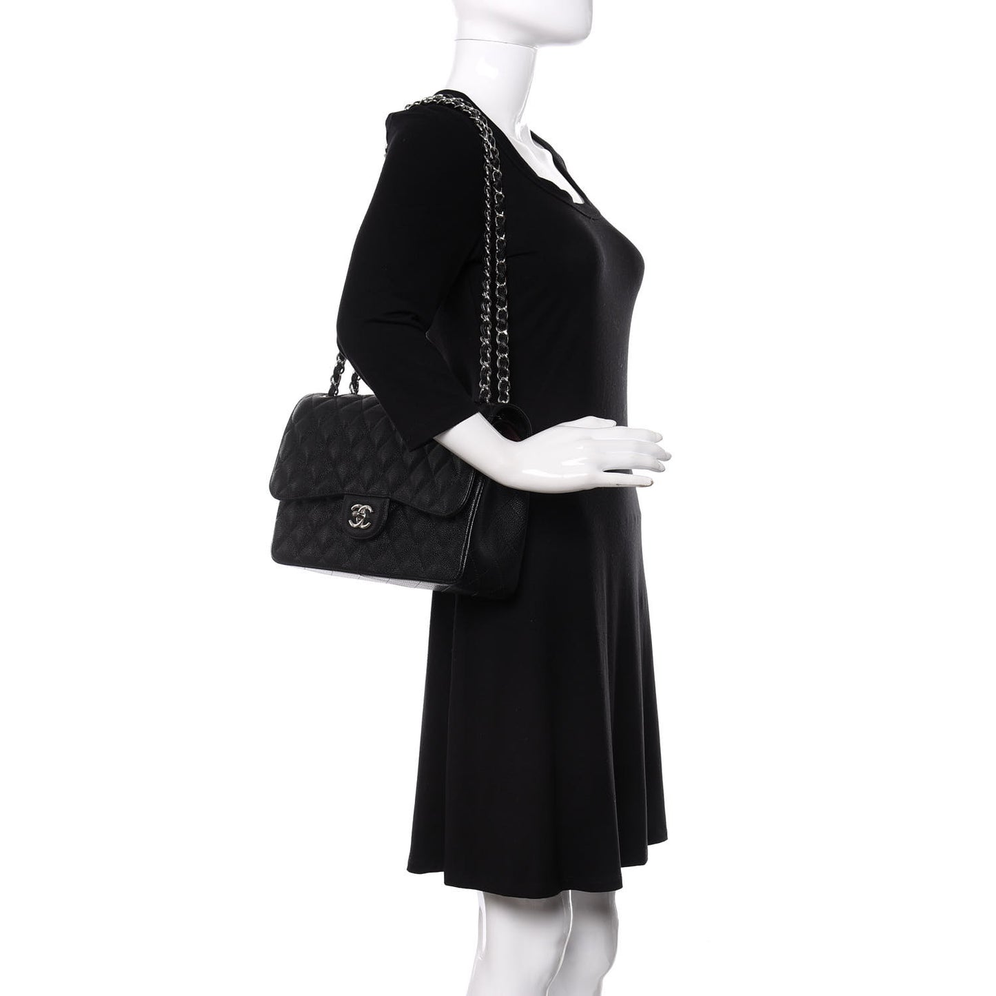 Caviar Quilted Jumbo Double Flap Black