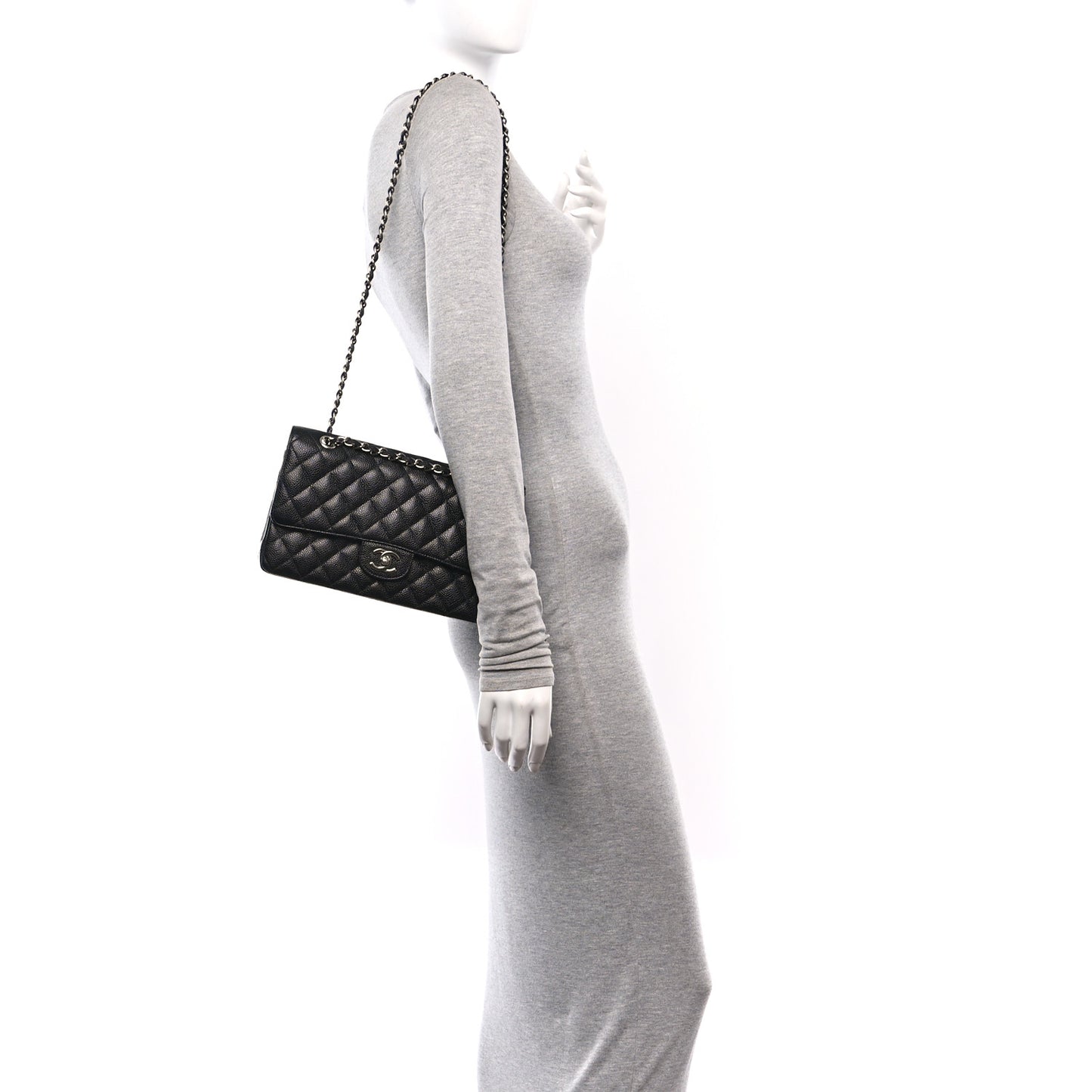 Caviar Quilted Medium Double Flap Black