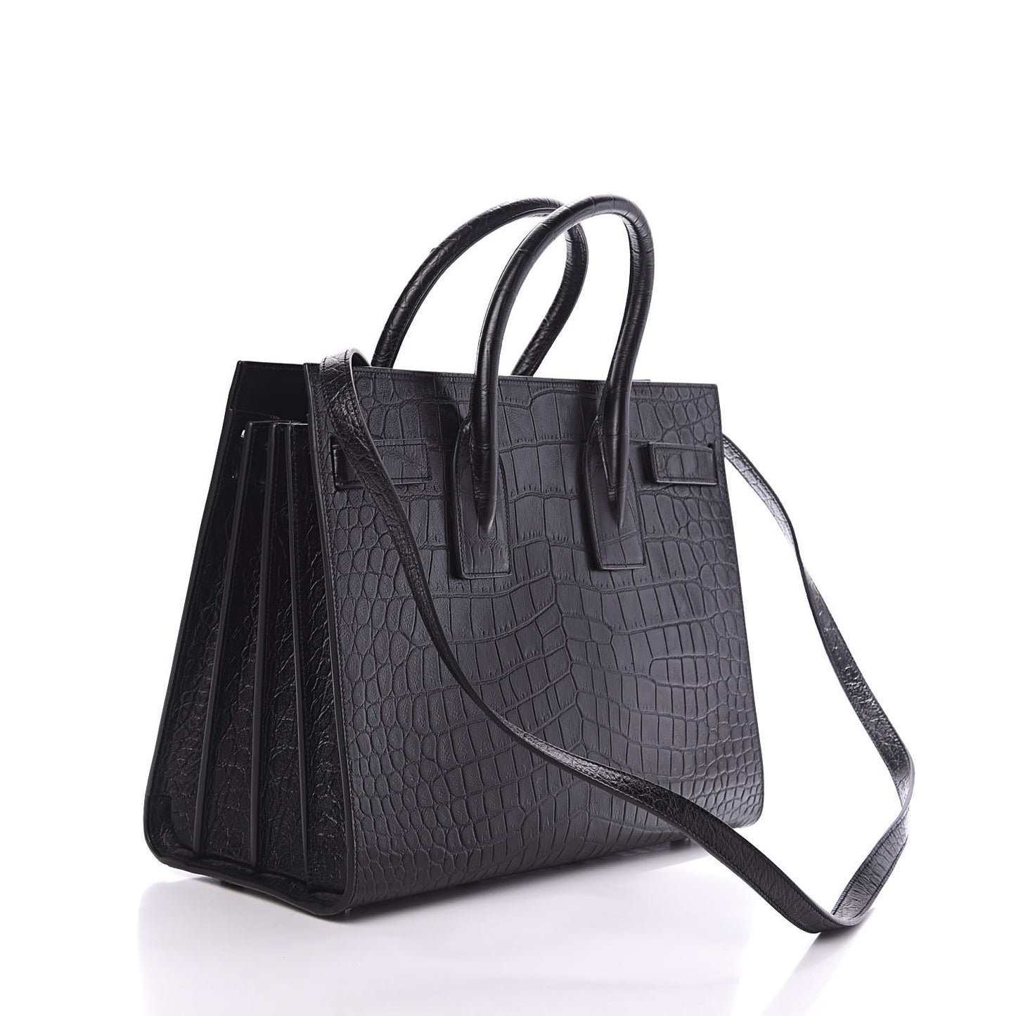 Calfskin Crocodile Embossed Small Sac de Jour Black