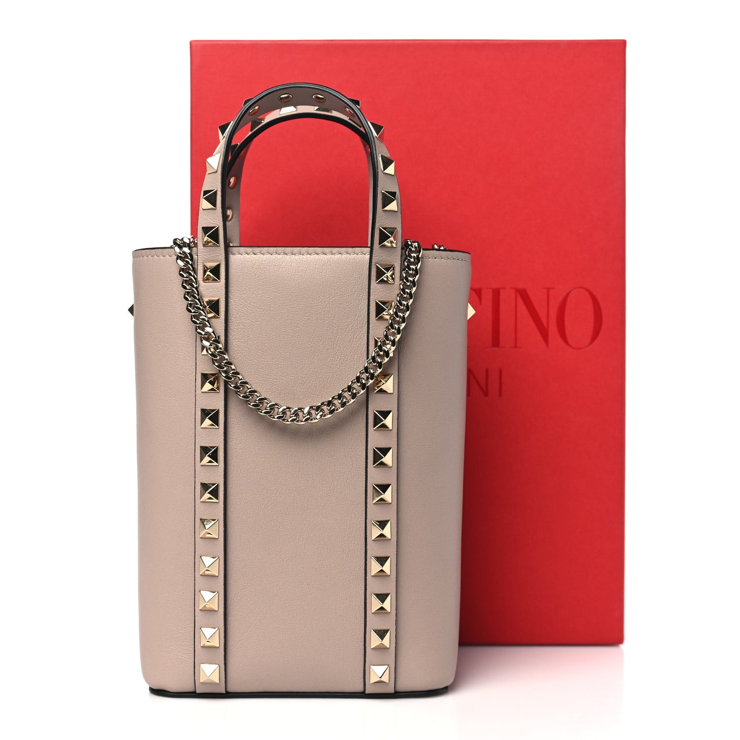 Calfskin Rockstud North-South Crossbody Bag Poudre