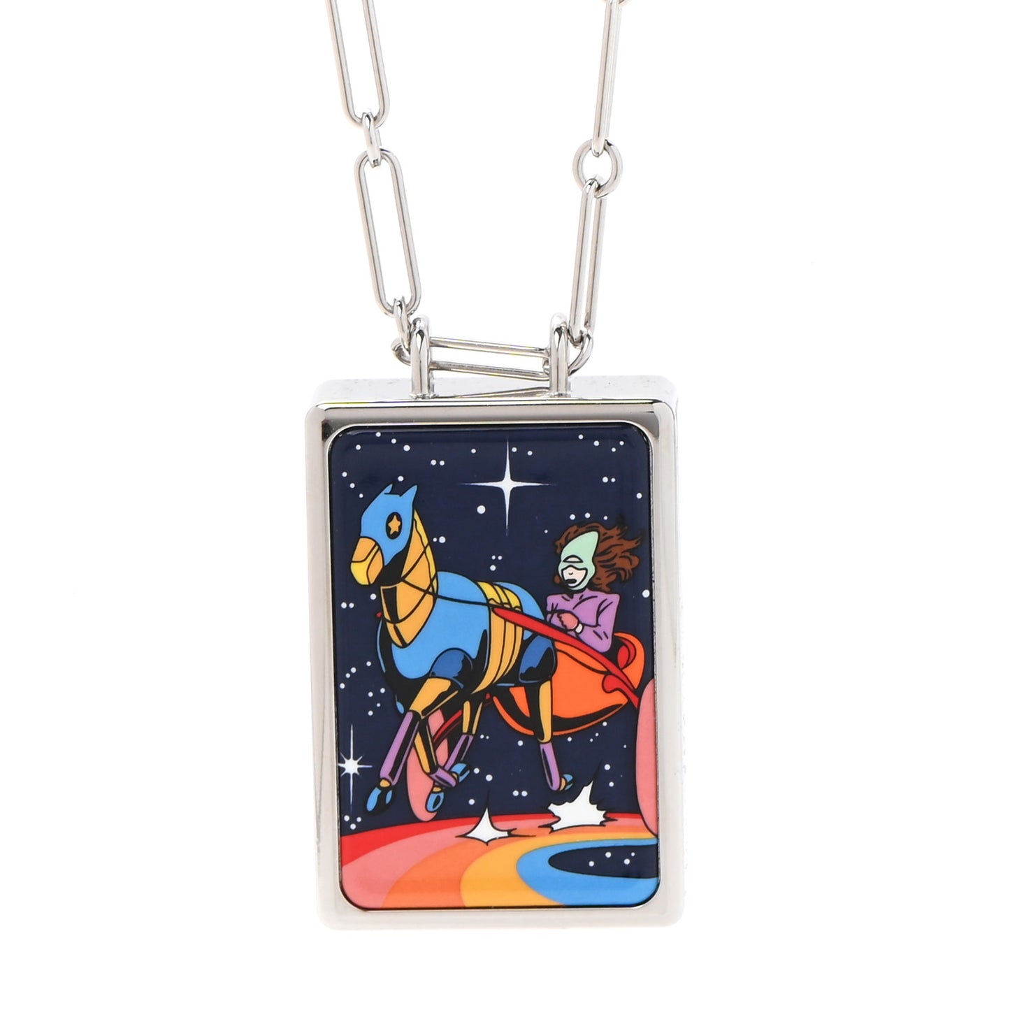 Palladium Enamel Space Derby Dream Box Necklace