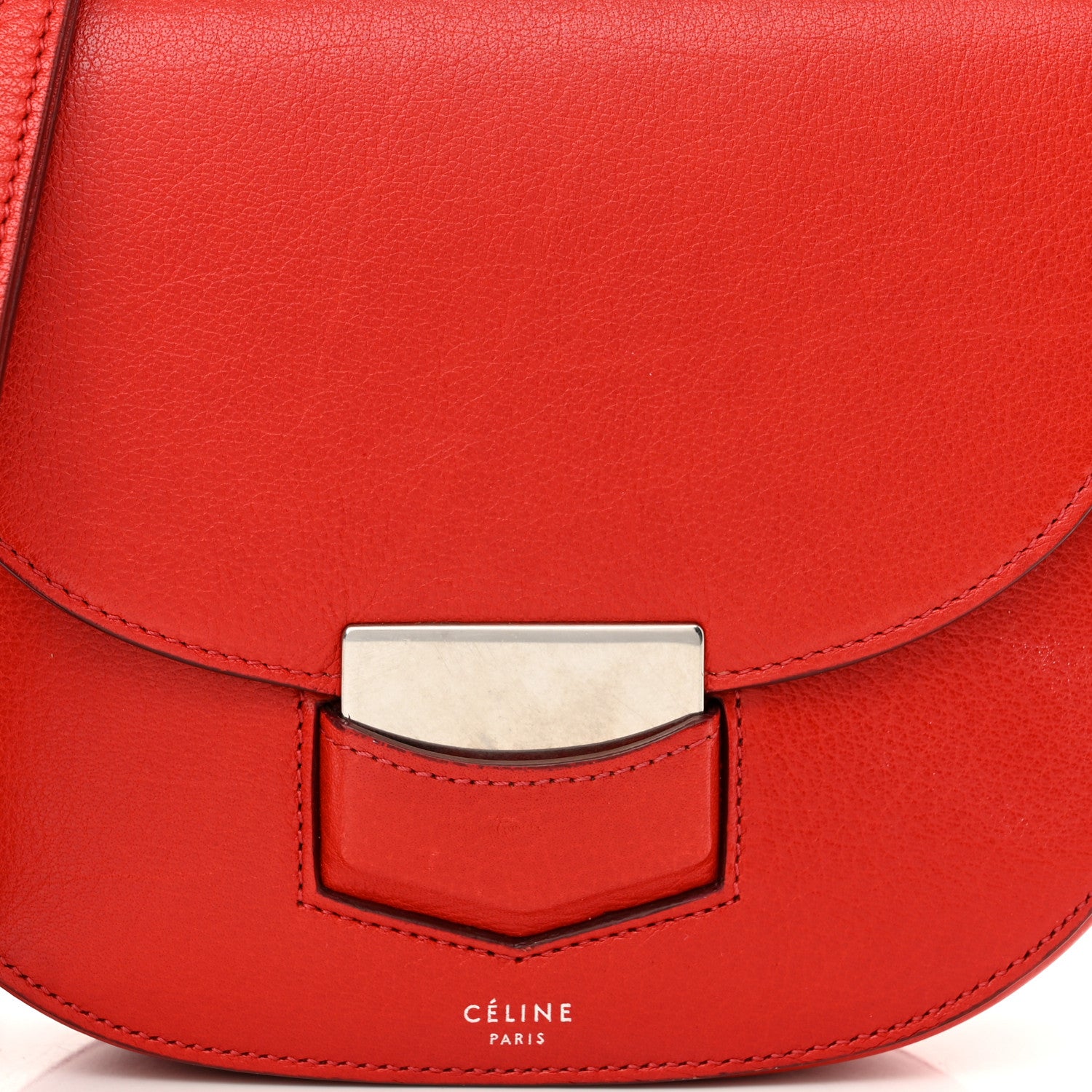 Celine Grained Calfskin Small Trotteur Coquelicot 7 of 12