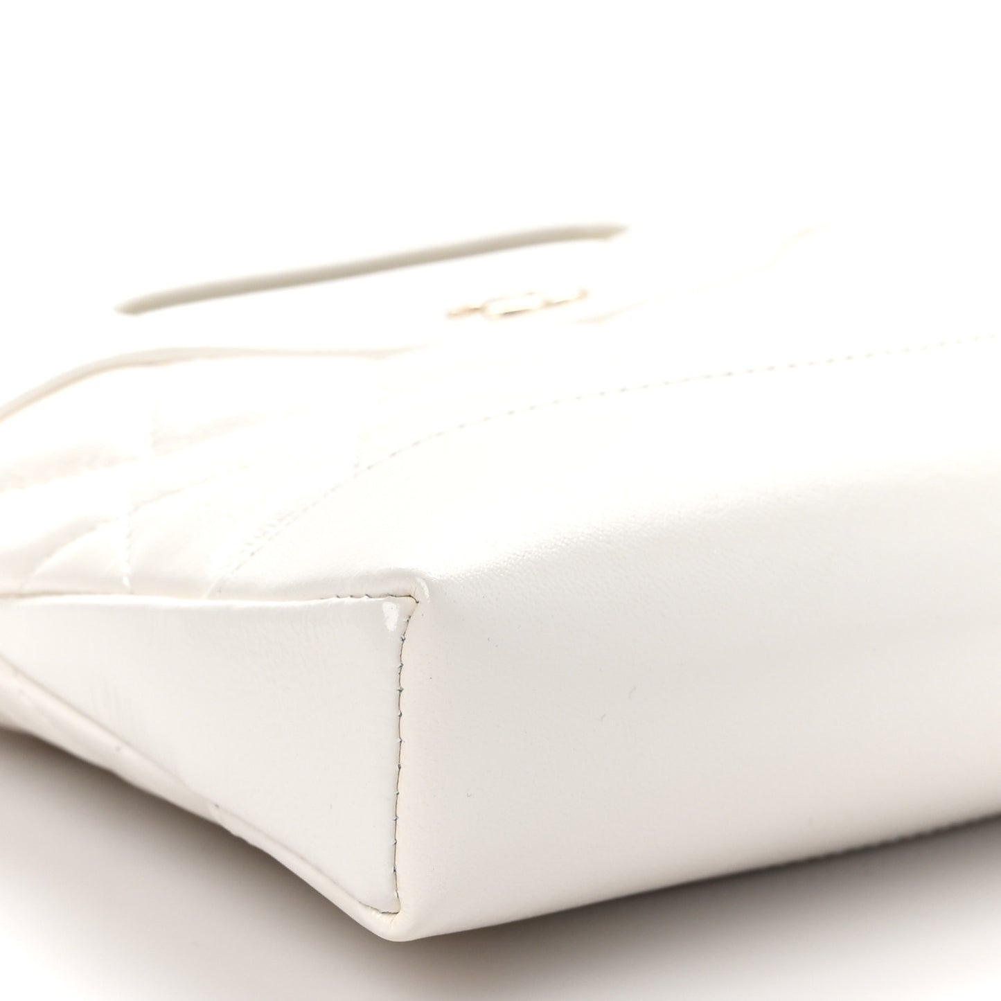 Shiny Crumpled Calfskin Quilted Nano 31 Shopping Bag White
