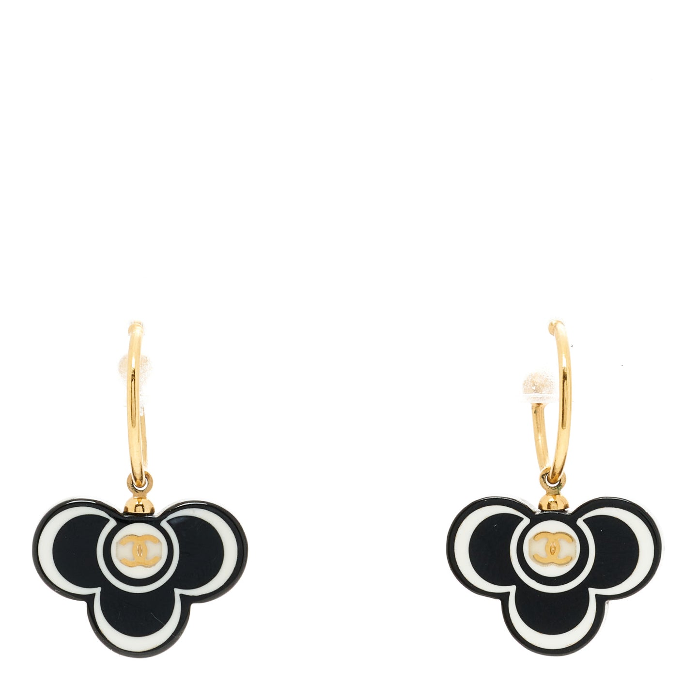 Resin Flower CC Drop Earrings Gold Black