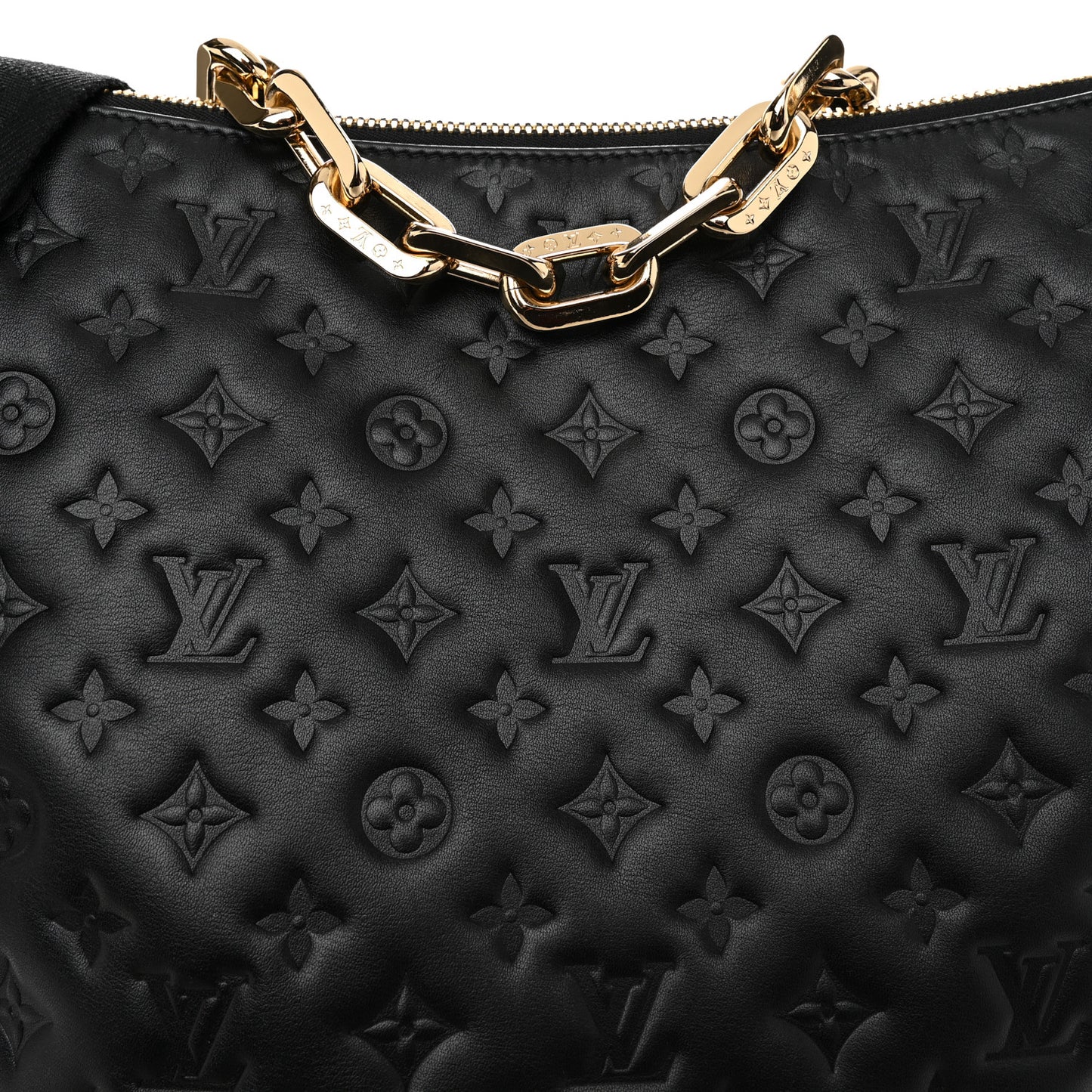Lambskin Embossed Monogram Coussin Hobo MM Black