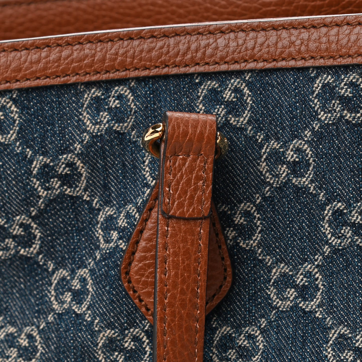 New Denim GG Monogram Medium Ophidia Shopping Tote Blue Tea Cuir