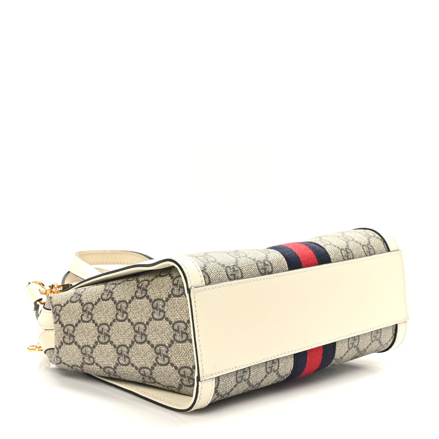 GG Supreme Monogram Textured Dollar Calfskin Web Small Ophidia Tote Bag Beige Ebony Mystic White