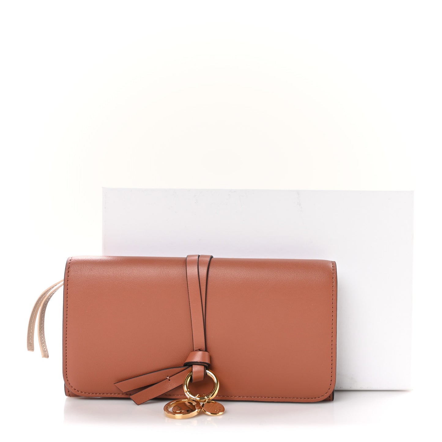Calfskin Alphabet Long Wallet Brown