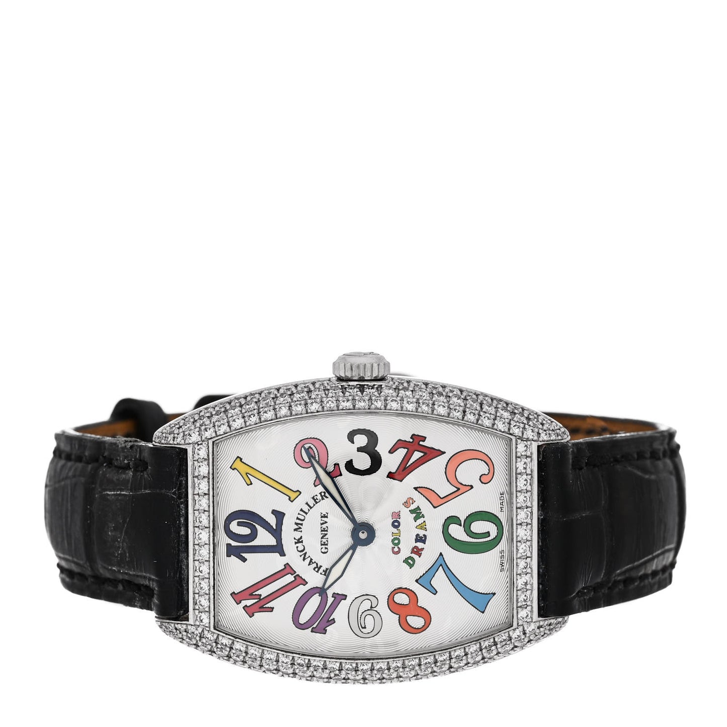 18K White Gold Alligator Diamond Pave Bezel 29mm Cintree Curvex Color Dreams Quartz Watch 7502QZD