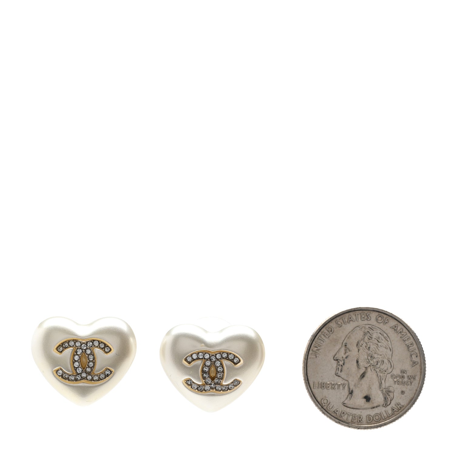 Chanel Pearl Crystal CC Heart Earrings Gold 2 of 5