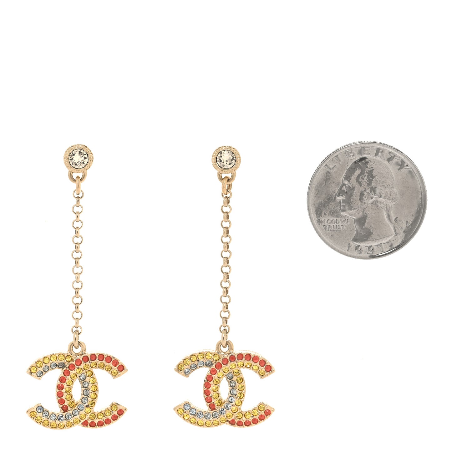 Crystal CC Drop Earrings Gold Multicolor