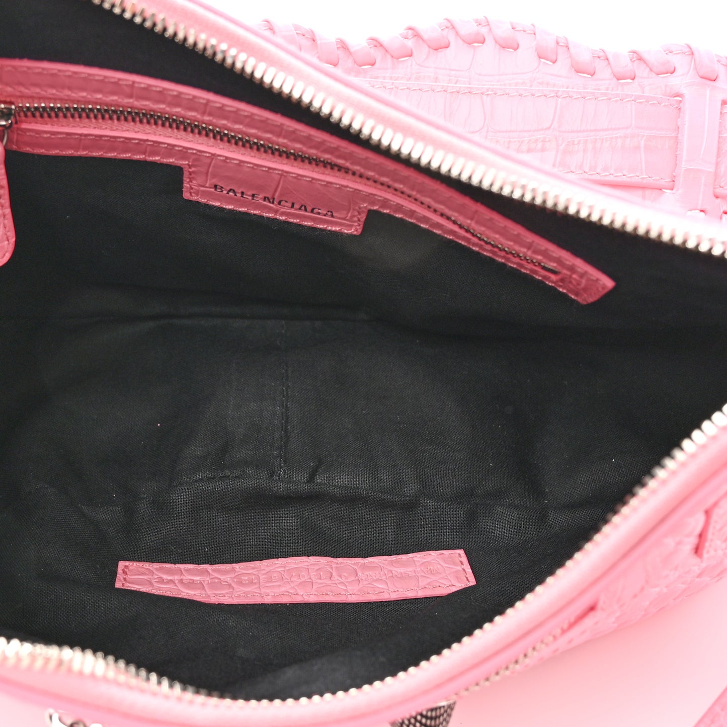 Extra Supple Calfskin Crocodile Embossed Small Le Cagole Shoulder Bag Sweet Pink