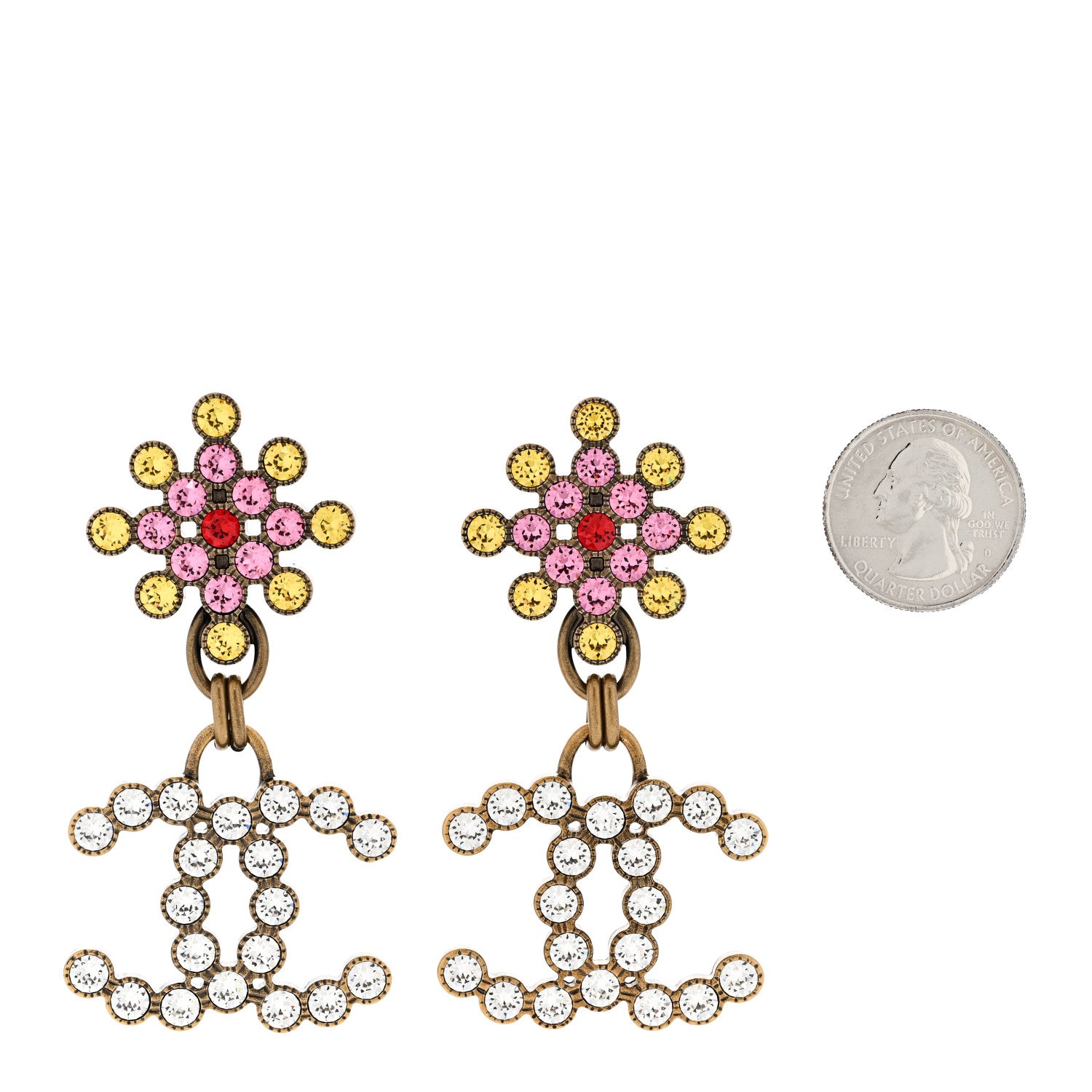 Chanel Metal Crystal City Of Lights Flower Drop Earrings Gold Multicolor 2 of 4