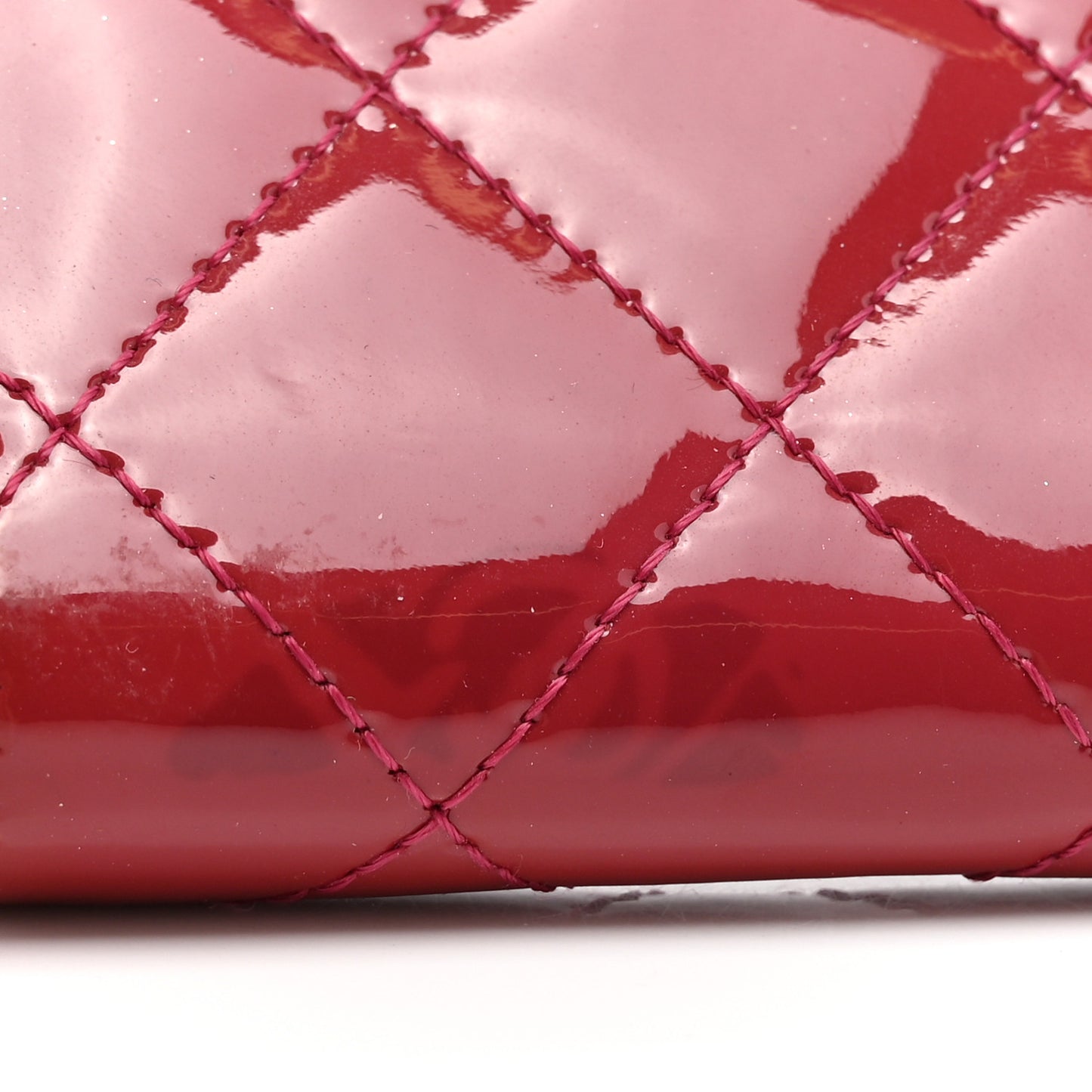 Patent Calfskin Quilted Brilliant Zip Coin Purse Wallet Red