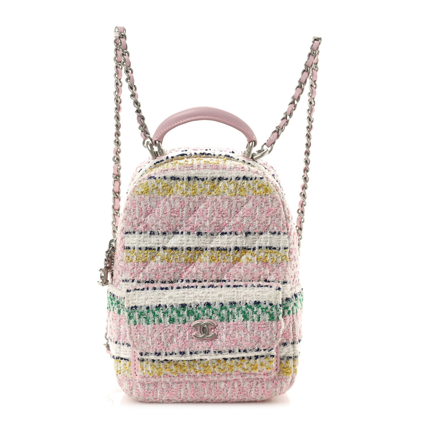 Metallic Tweed Quilted CC Mini Classic Backpack White Multicolor