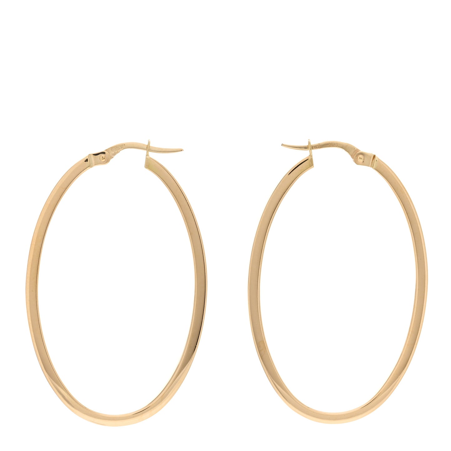 18K Yellow Gold Large Squared Edged Oval Hoop Earrings