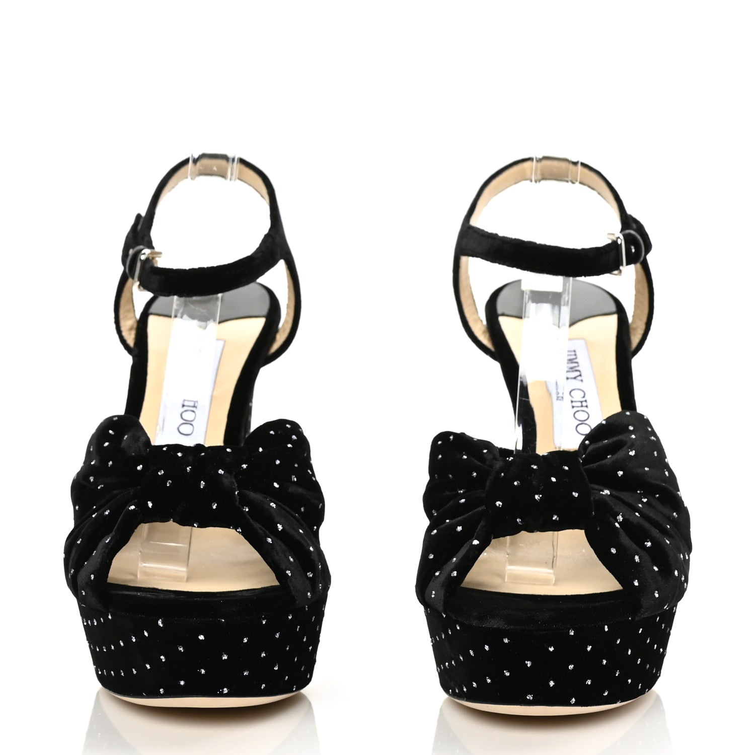 Jimmy Choo Velvet Glitter Spotted Velvet Heloise Pumps 39 Black Silver 2 of 7