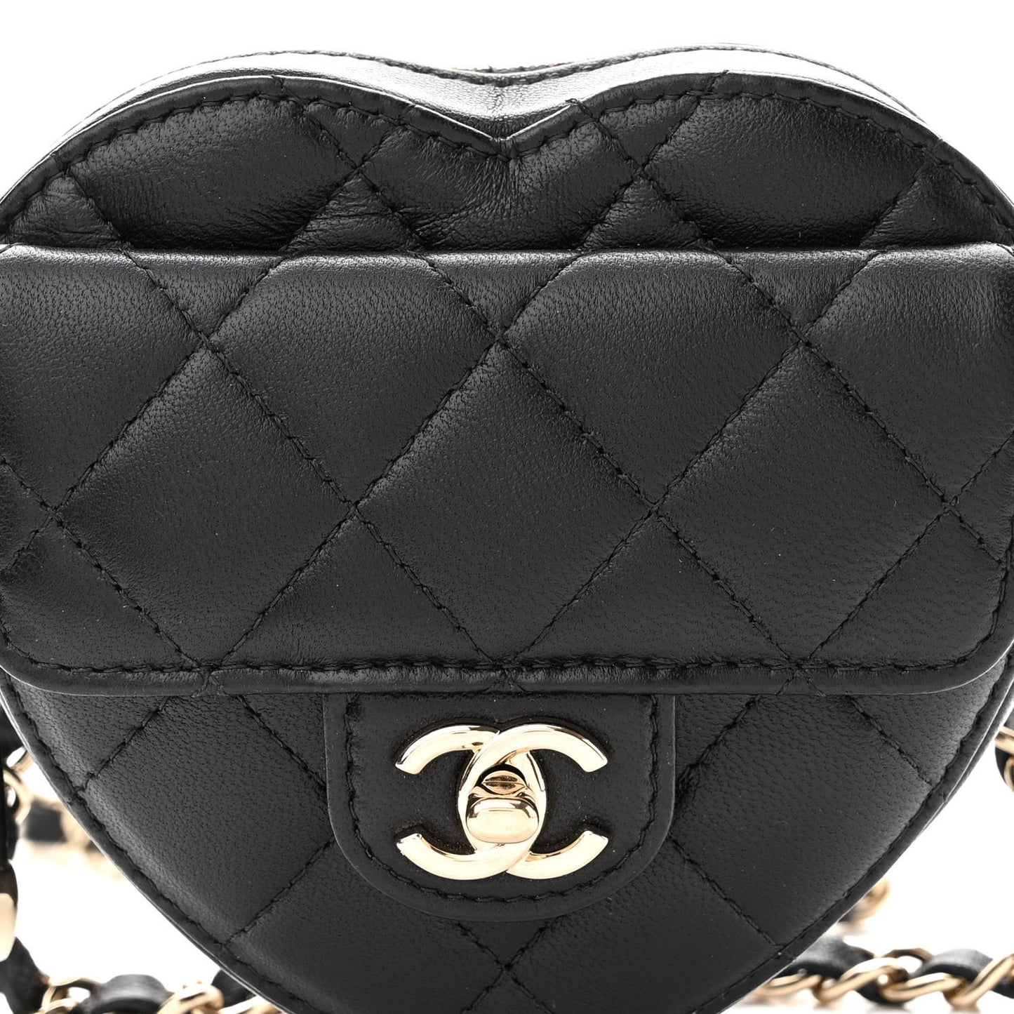 Lambskin Quilted CC In Love Heart Waist Belt Bag With Chain Black