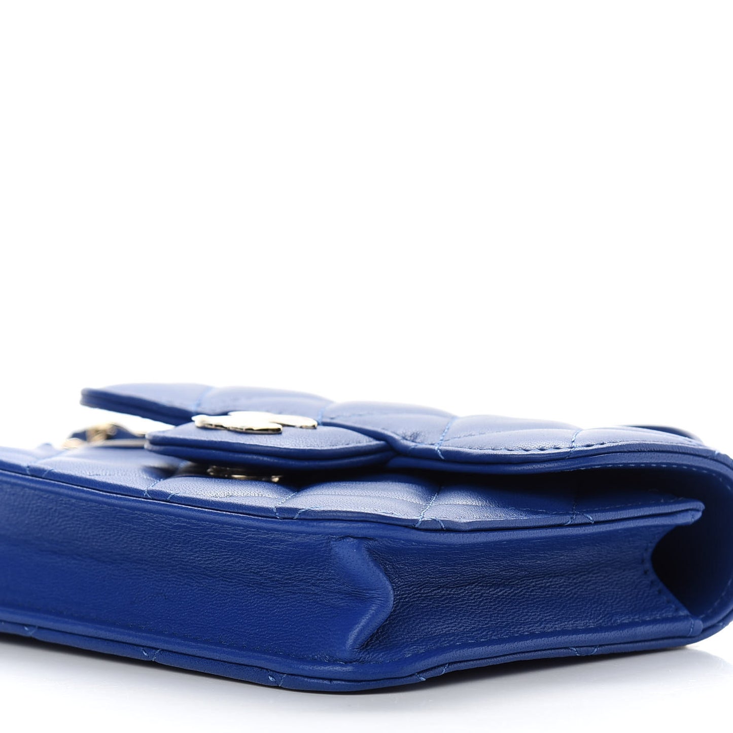 Lambskin Quilted Top Handle Flap Coin Purse With Chain Blue