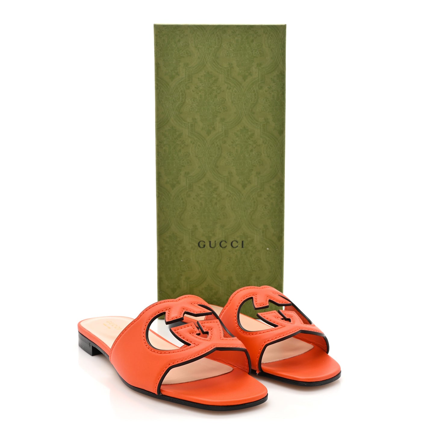 Cosmos Softy Calfskin Interlocking G Cut Out Slide Sandals 36.5 Deep Orange
