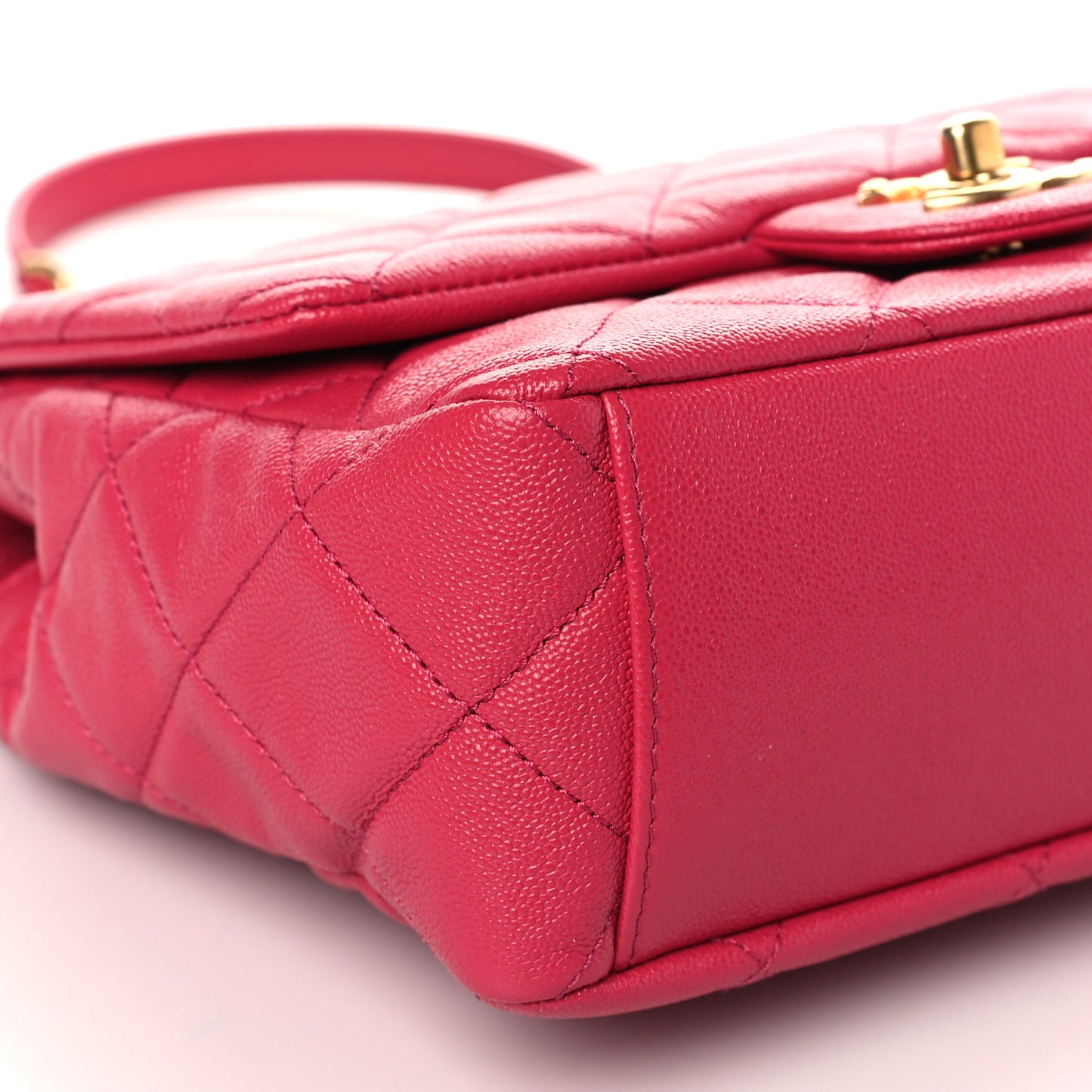 Shiny Caviar Quilted Small Top Handle Flap Pink