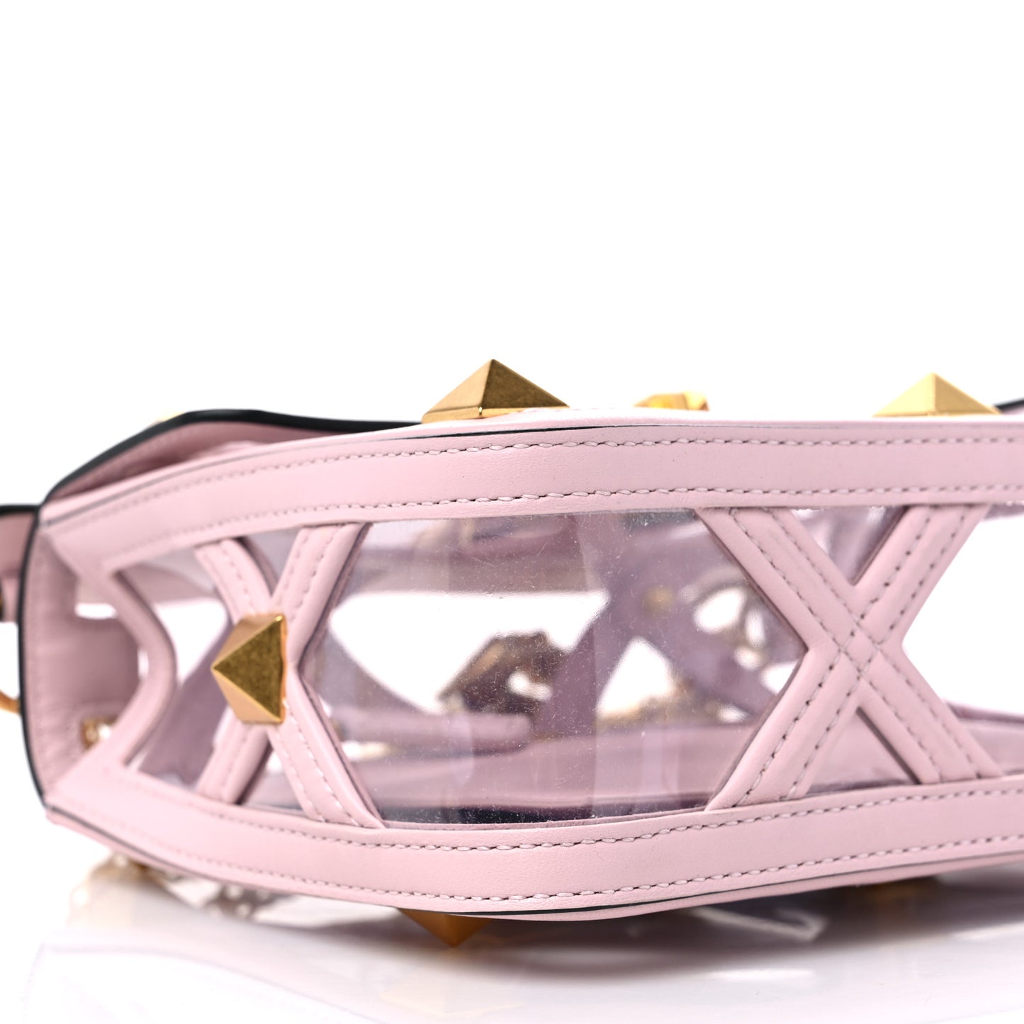 PVC Calfskin Medium Roman Stud Shoulder Bag Transparent Rose Quartz