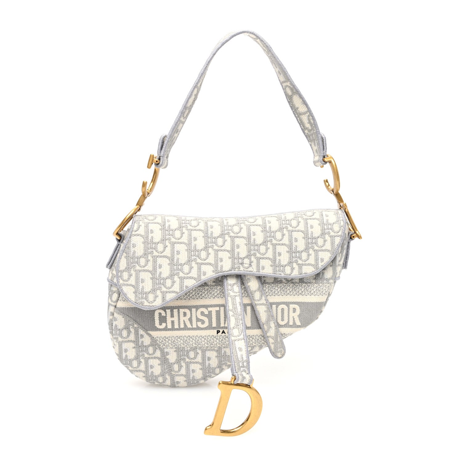Christian Dior Oblique Embroidered Saddle Bag Gray 1 of 10