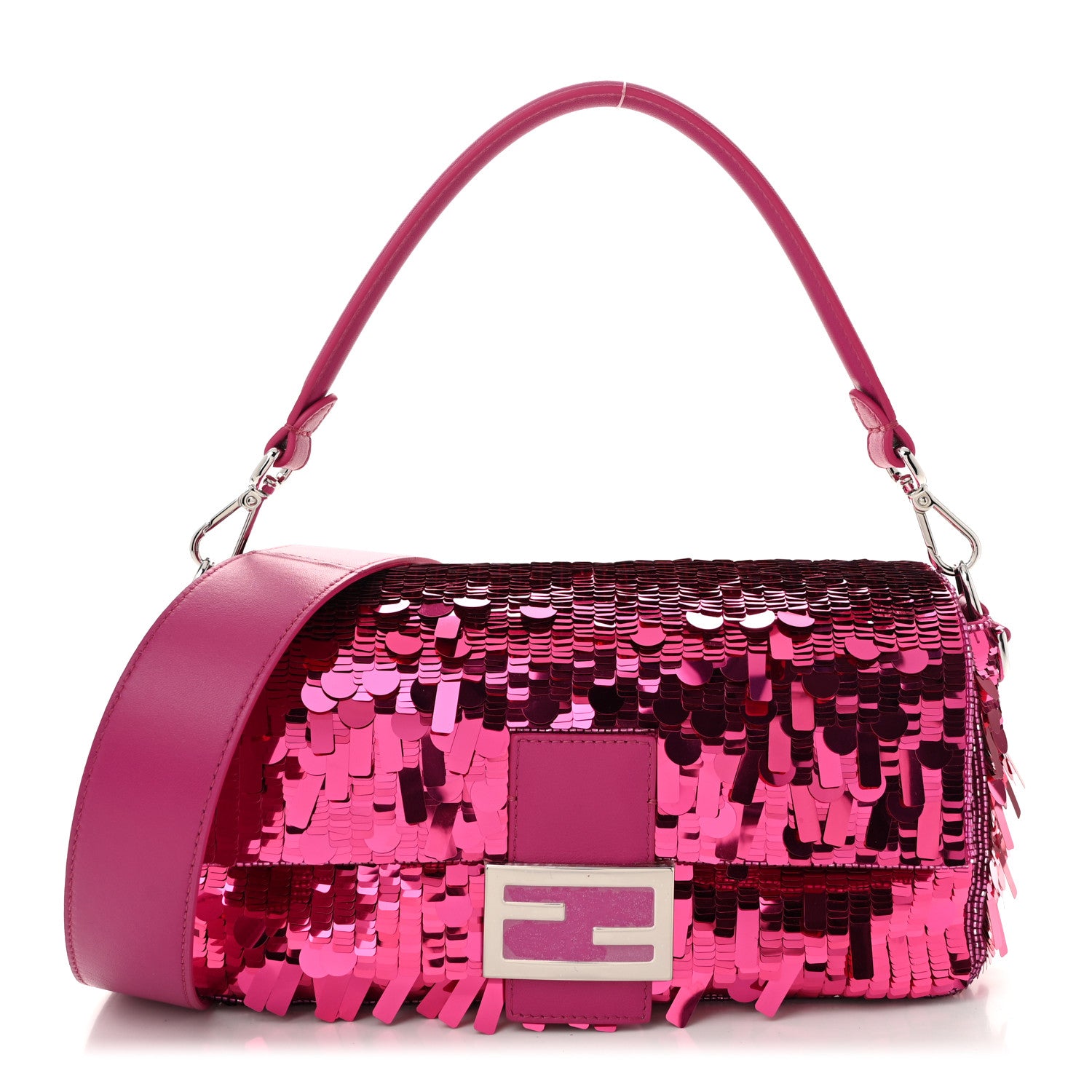 Fendi Sequin Paillettes Shiny Nappa Sex and the City Baguette Fuchsia Magenta 1 of 10
