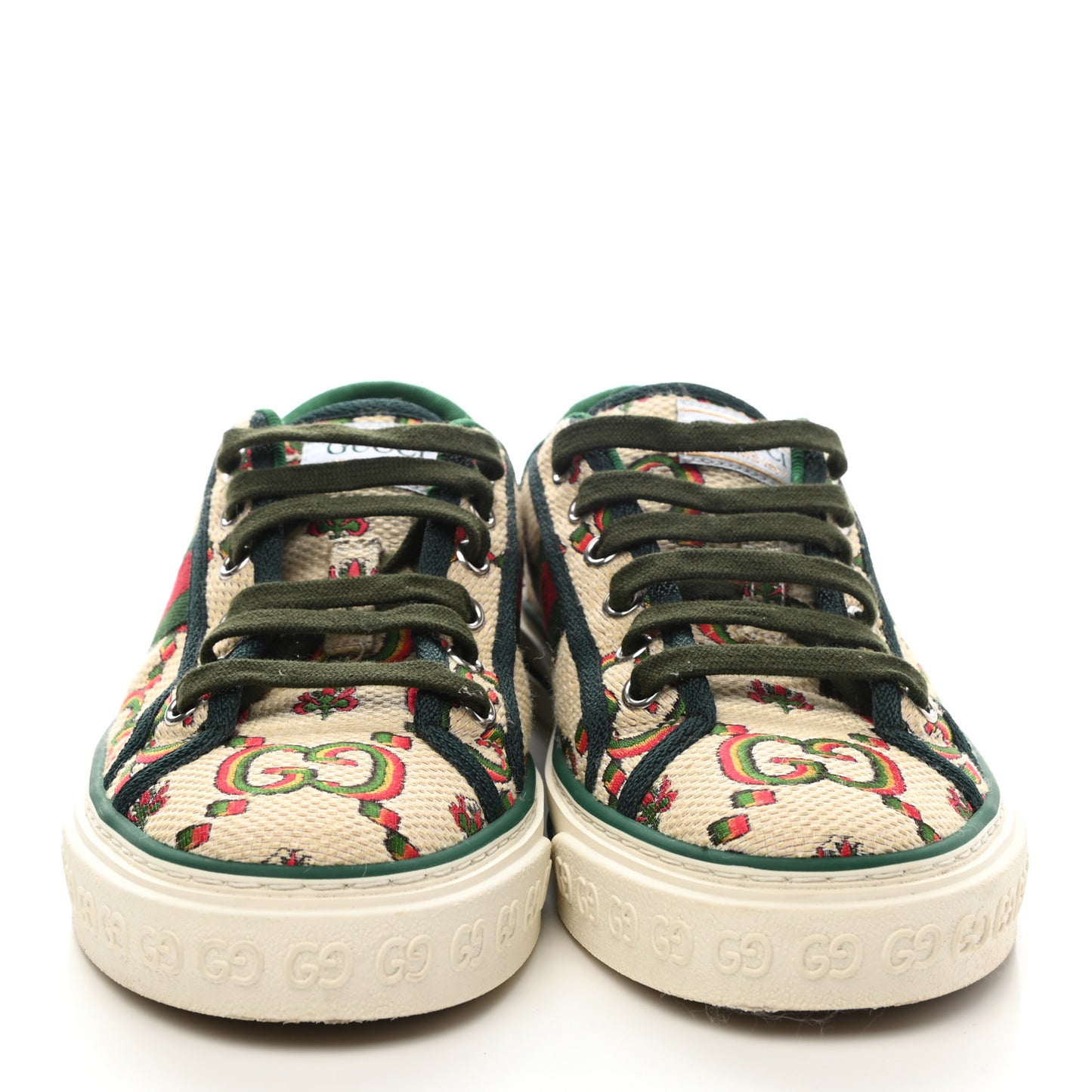 Cotton Tussah Web Gucci 100 1977 Tennis Sneakers 37 Beige Green Multicolor Vintage Green