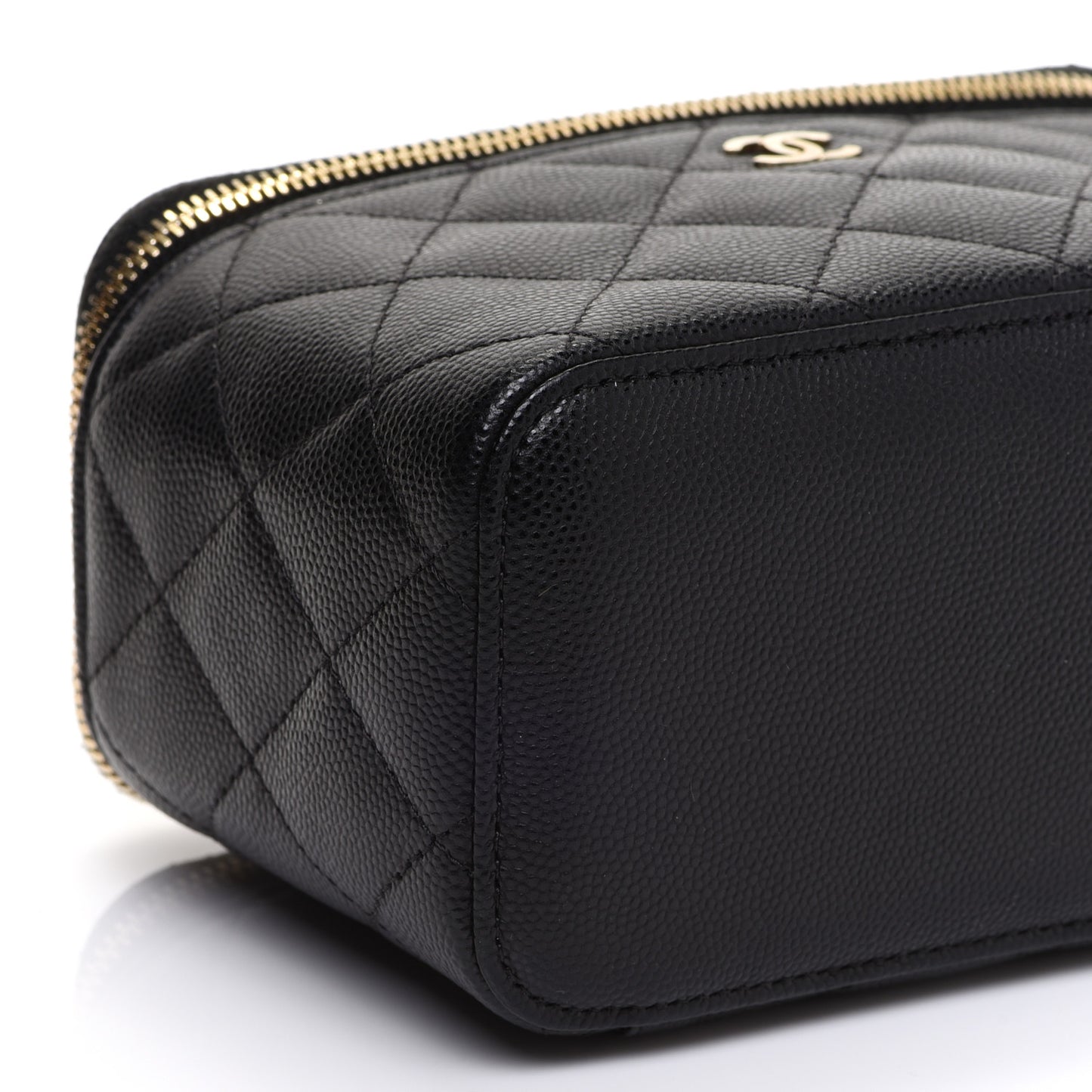 Caviar Quilted Small Vanity Case With Chain Black