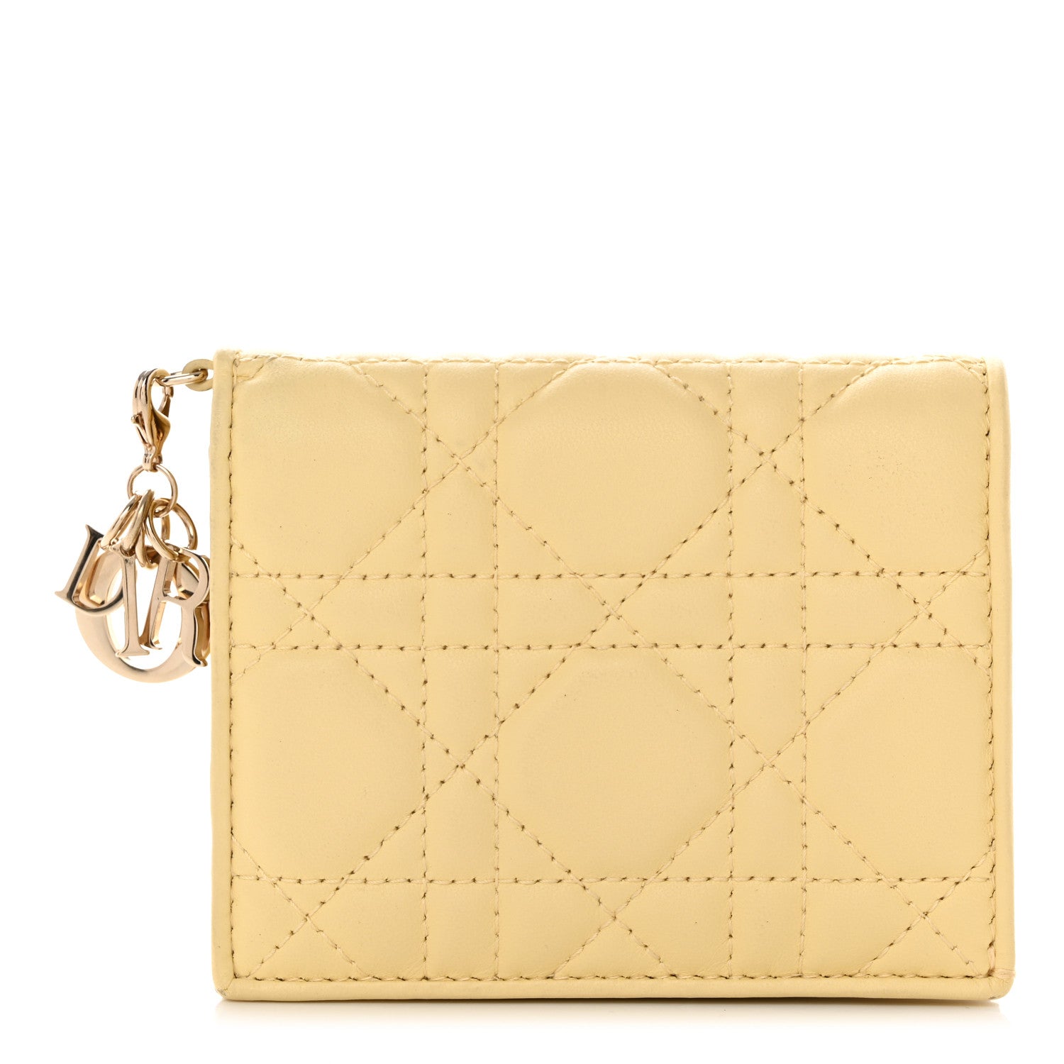 Christian Dior Lambskin Cannage Mini Lady Dior Wallet Soft Yellow 1 of 10