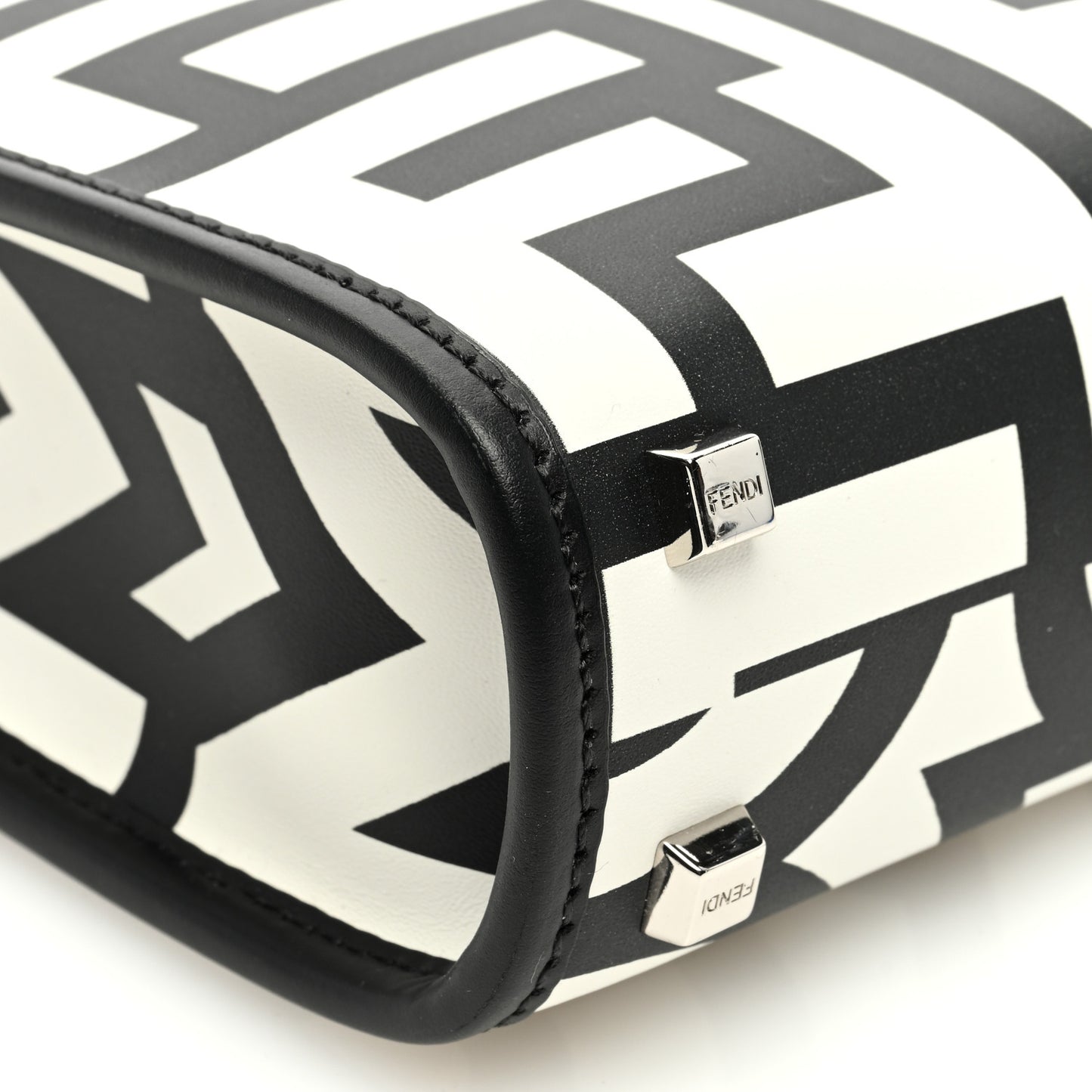 X MARC JACOBS Vitello King Plexiglass Logo Print Mini Fendi Sunshine Shopper Tote Black White