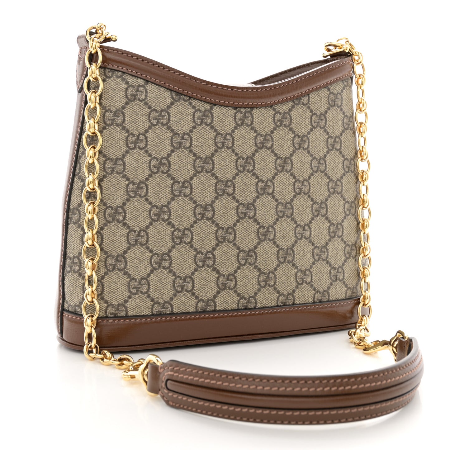 GG Supreme Monogram Azalea Calfskin Retro Interlocking G Chain Shoulder Bag Beige Ebony Brown Sugar