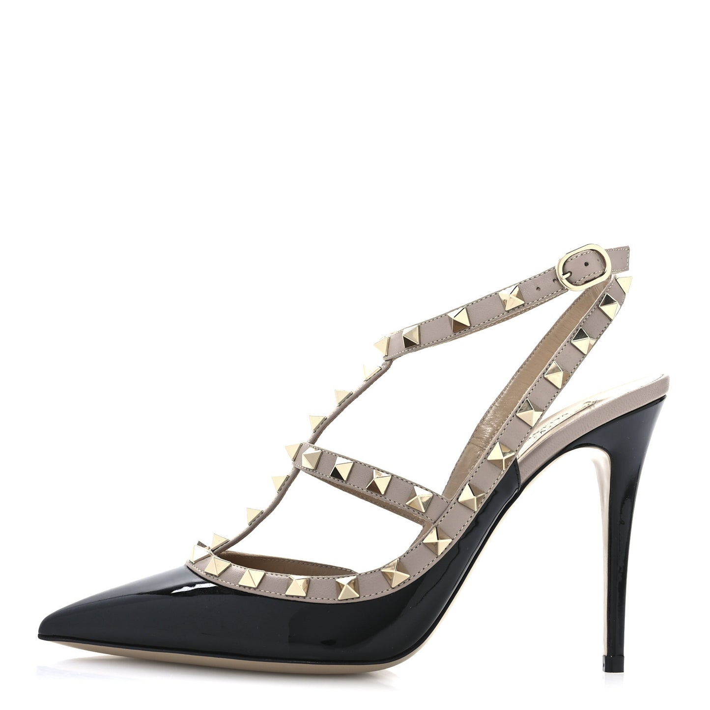 Patent Nappa Rockstud Ankle Strap 100mm Pumps 40 Black Poudre