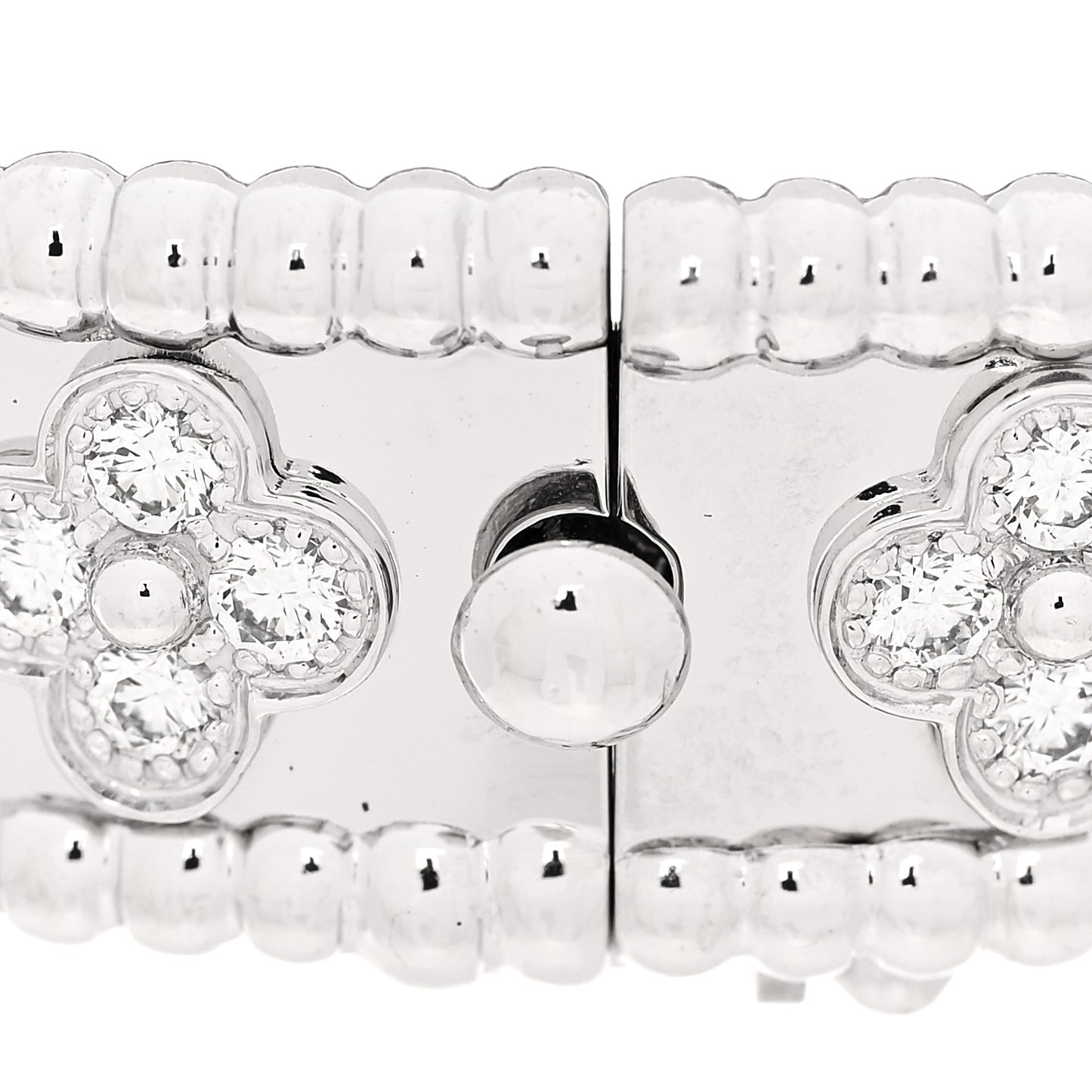 18K White Gold Diamond Perlee Clovers Bangle Bracelet XS