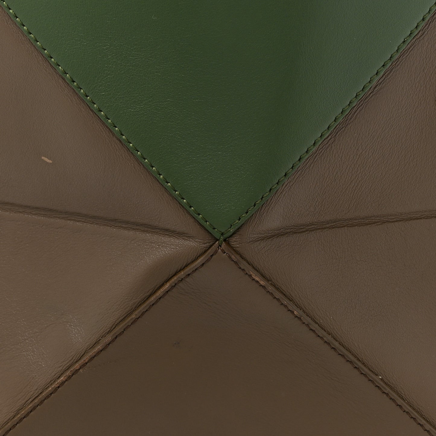 Shiny Calfskin Large Puzzle Fold Tote Umber Hunter Green