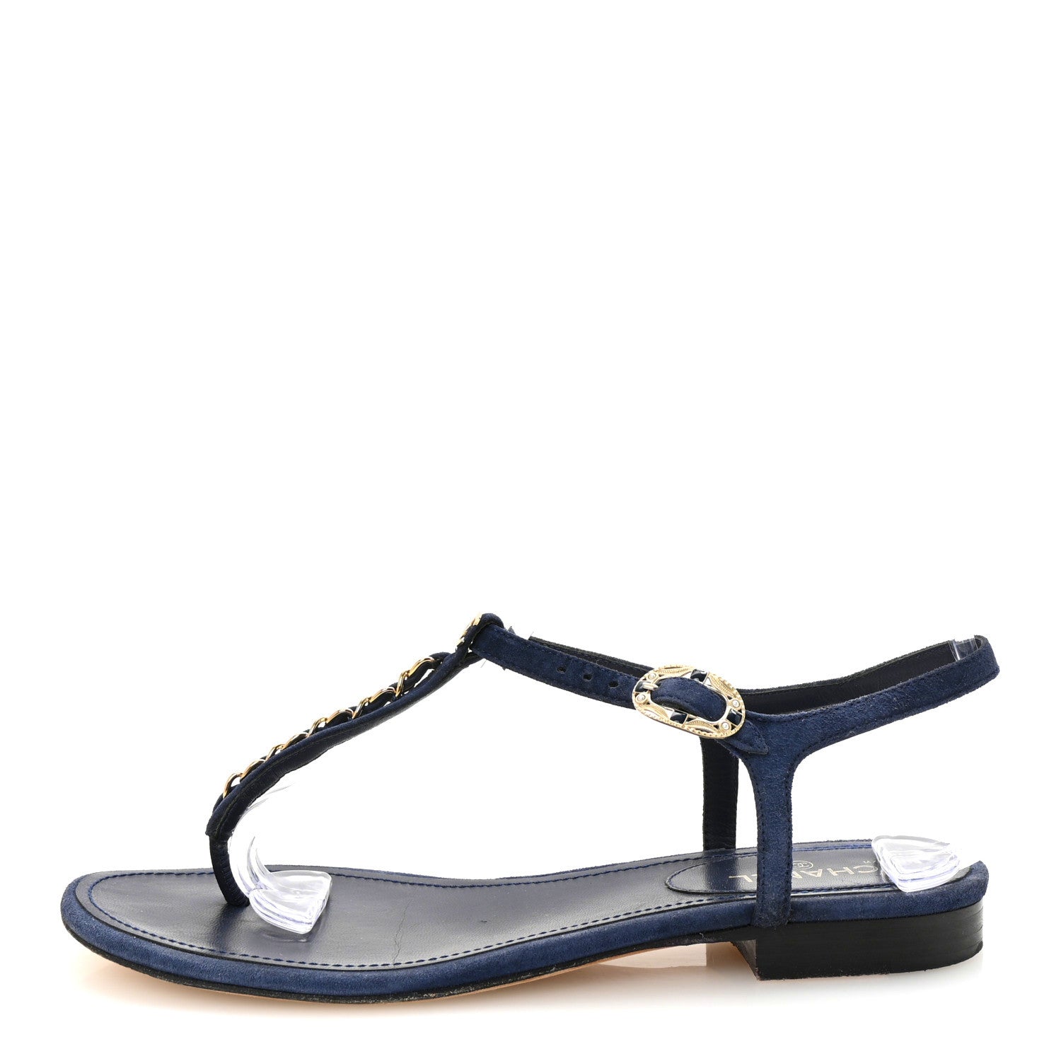 Chanel Suede Calfskin Thong Sandals 37 Navy Blue 1770983