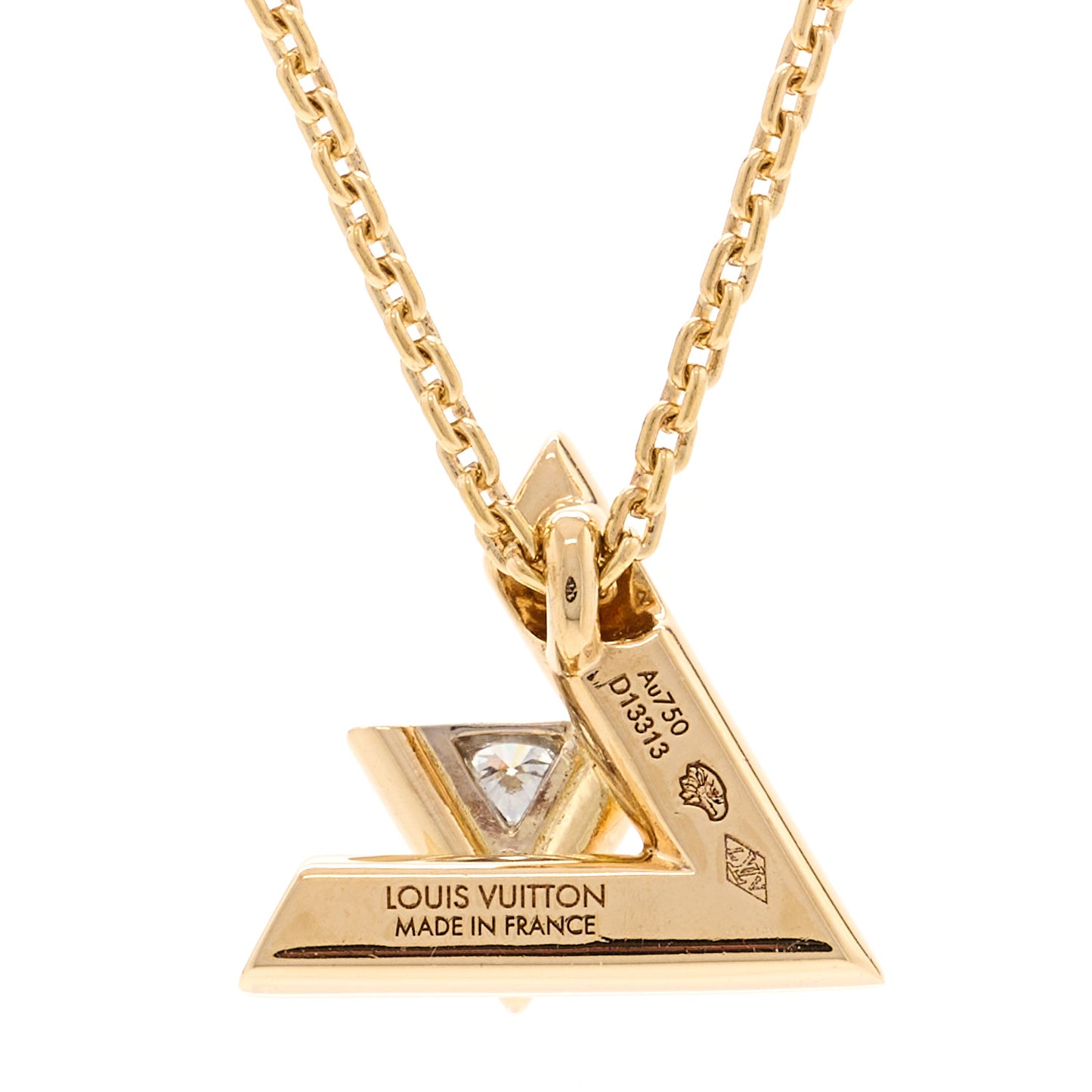 18K Yellow Gold Diamond Small LV Volt One Pendant Necklace