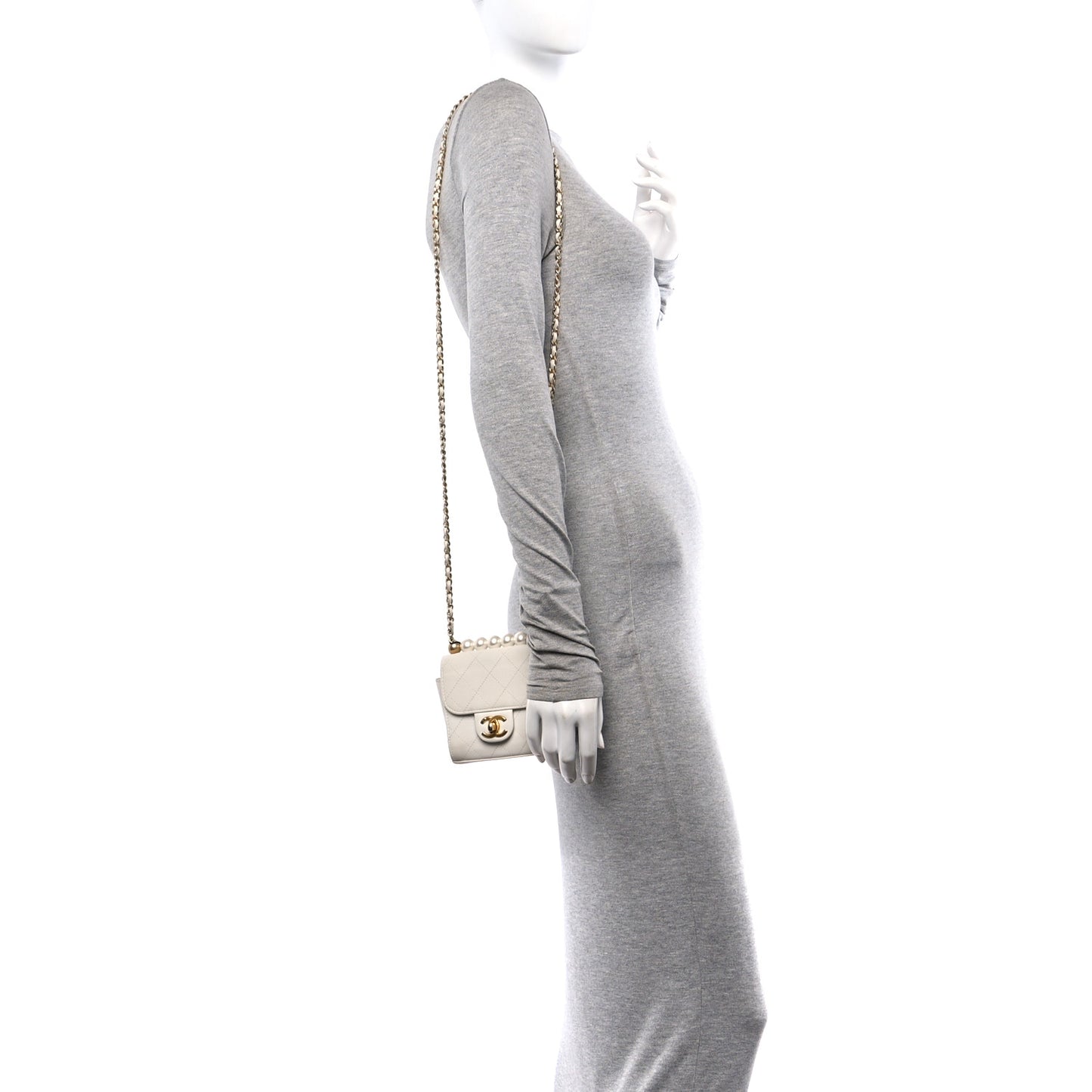 Goatskin Chic Pearls Clutch On Chain White