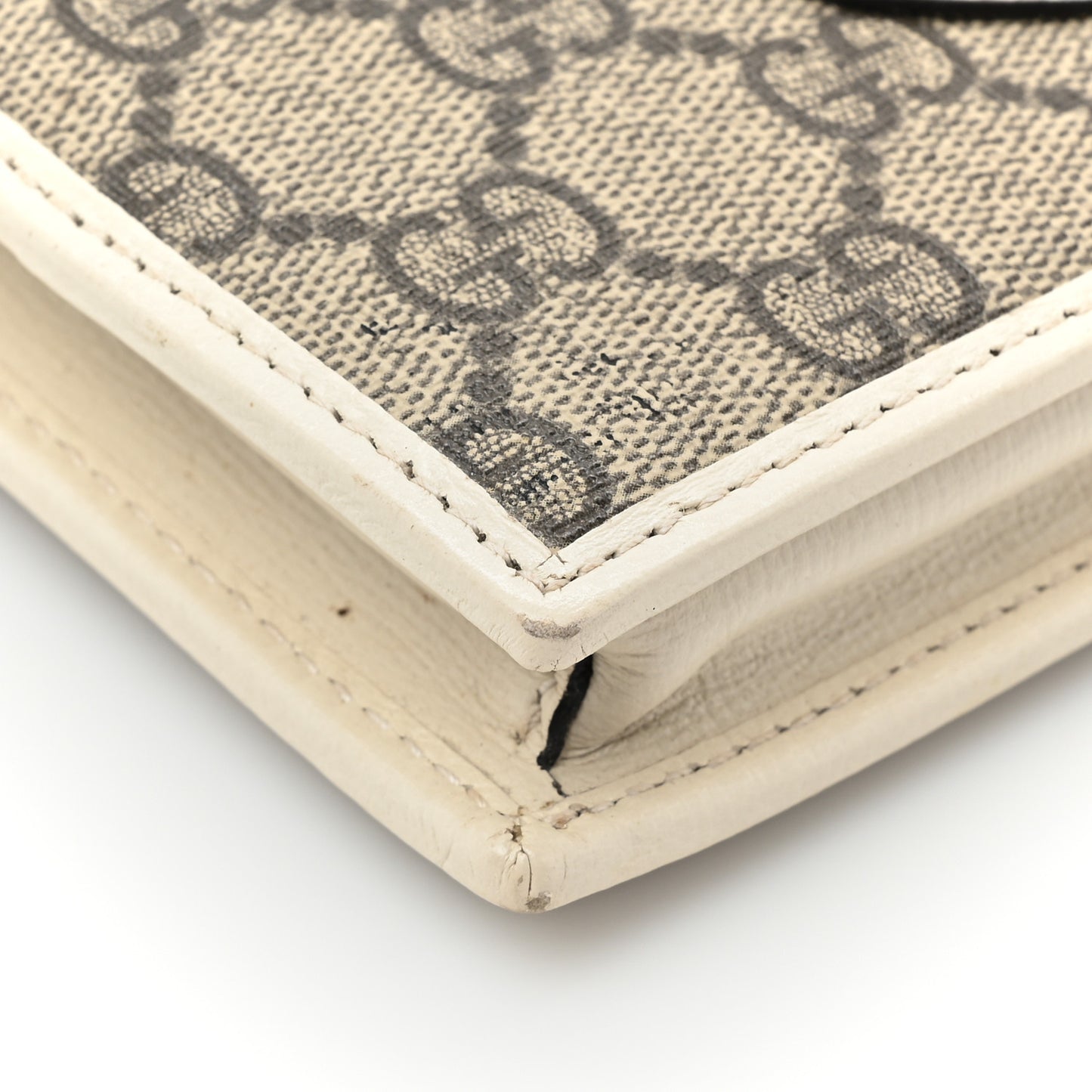 GG Supreme Monogram Azalea Calfskin Horsebit 1955 Wallet On Chain Beige Ebony Mystic White